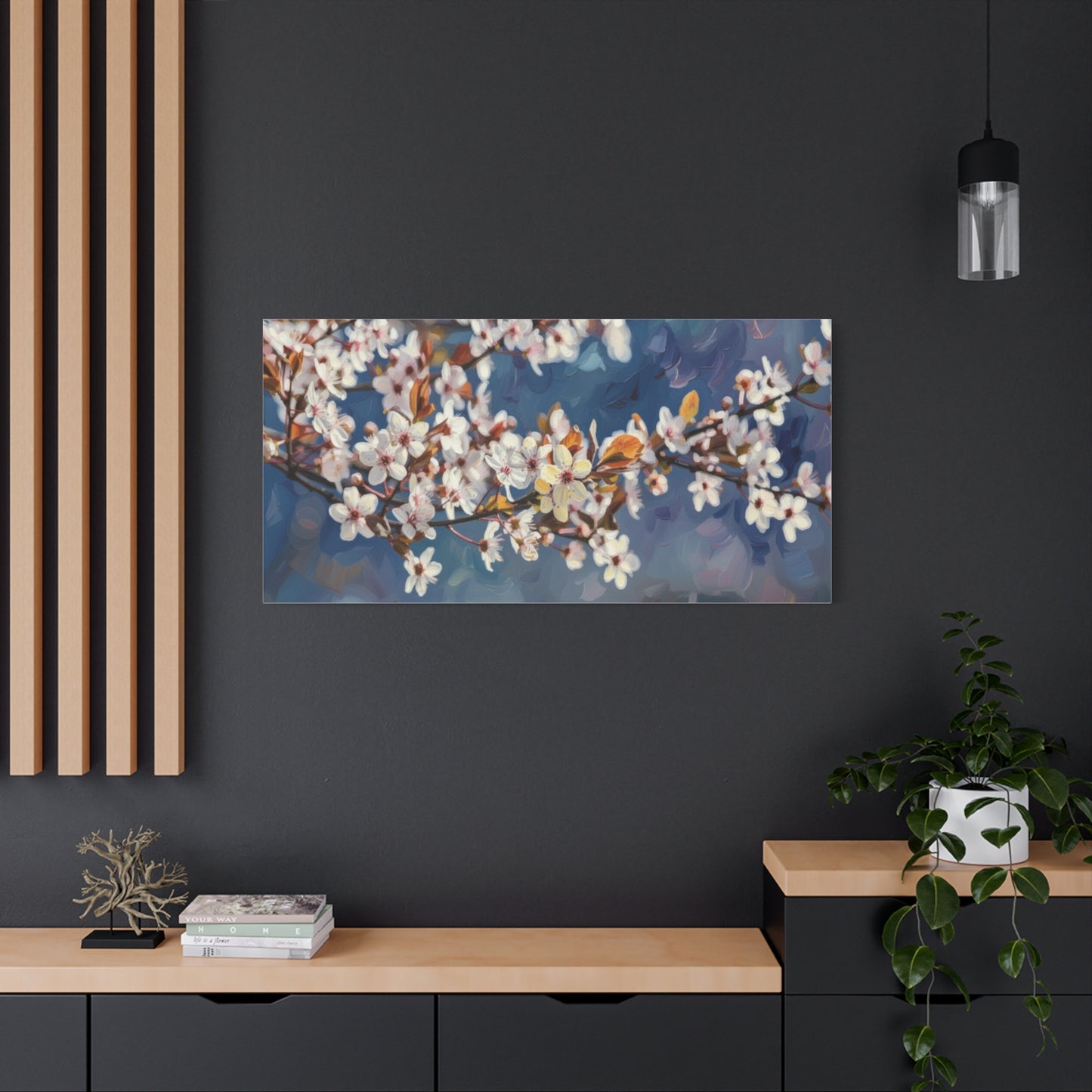 Cherry Blossom Branch Matte Canvas Wall Art — Spring Floral Print