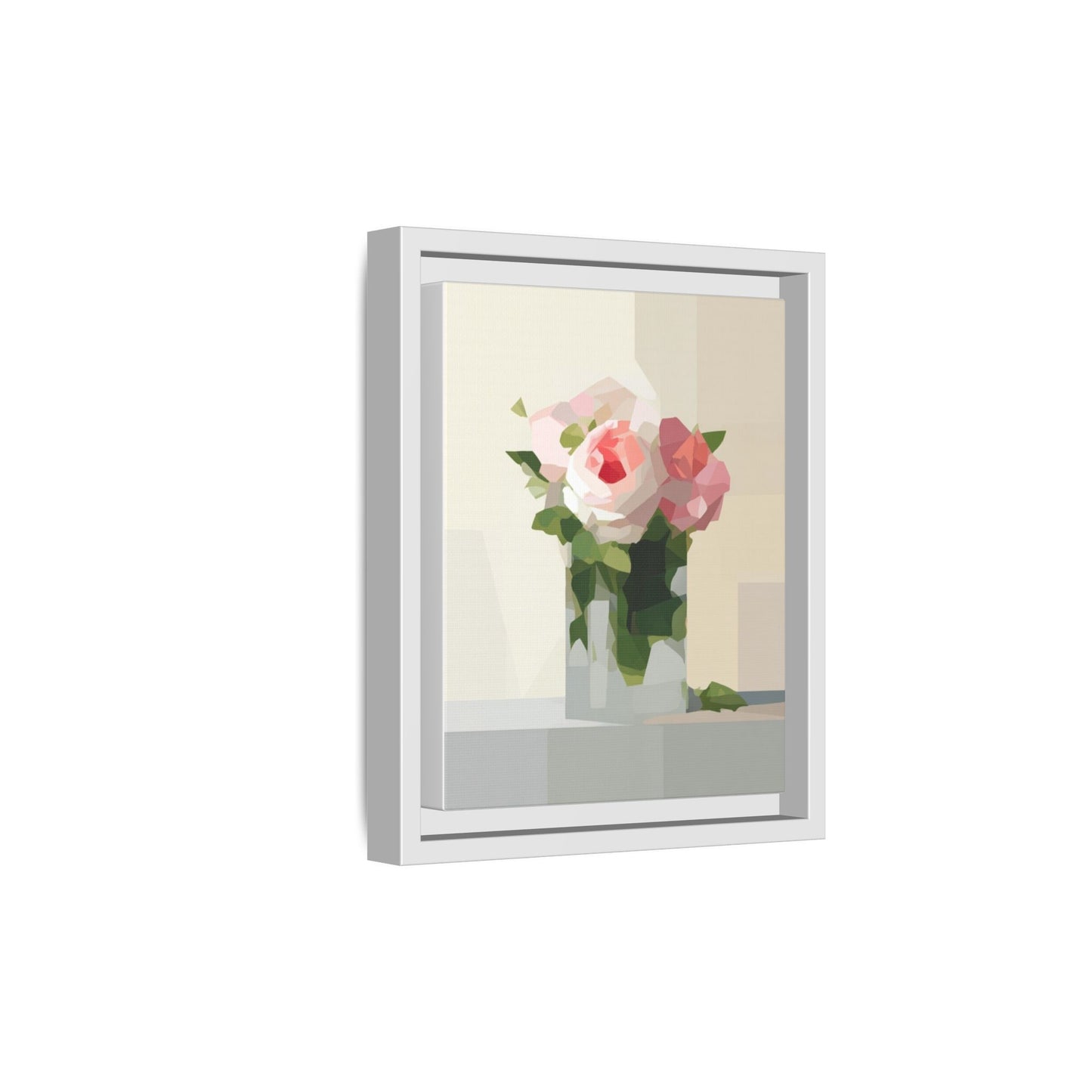 Framed Floral Canvas Print — Geometric Pink Rose Wall Art