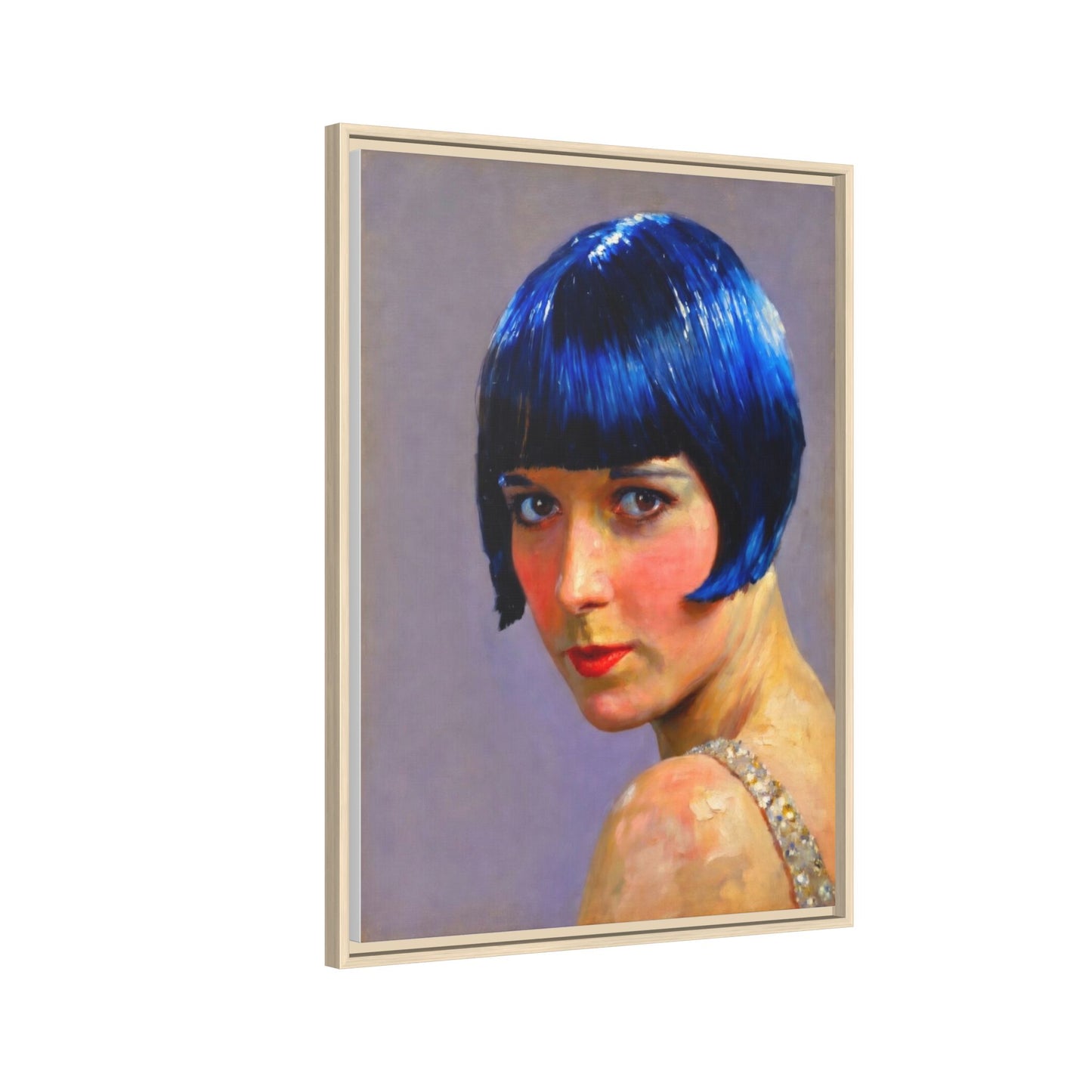 Framed Matte Canvas Art Print — Vintage Portrait with Blue Bob