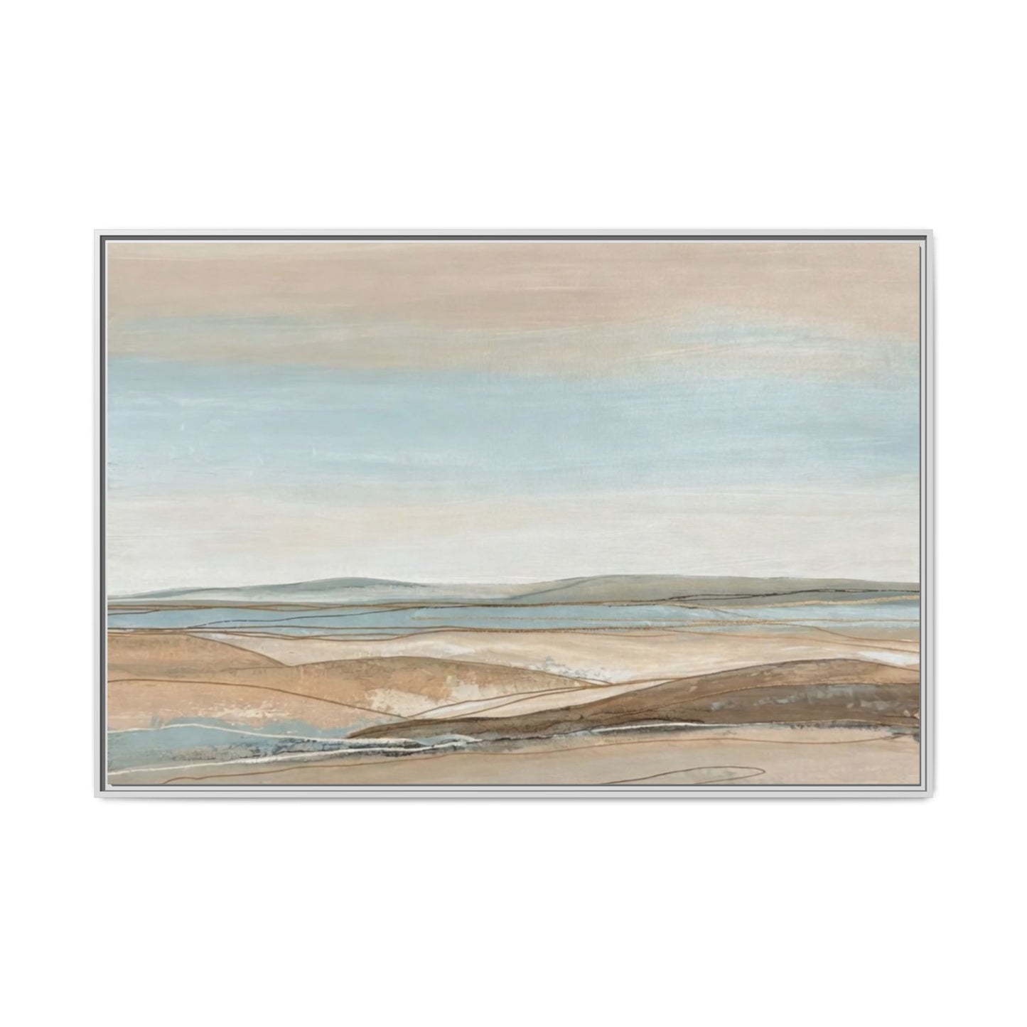 Framed Abstract Landscape Matte Canvas — Serene Coastal Horizon Wall Art
