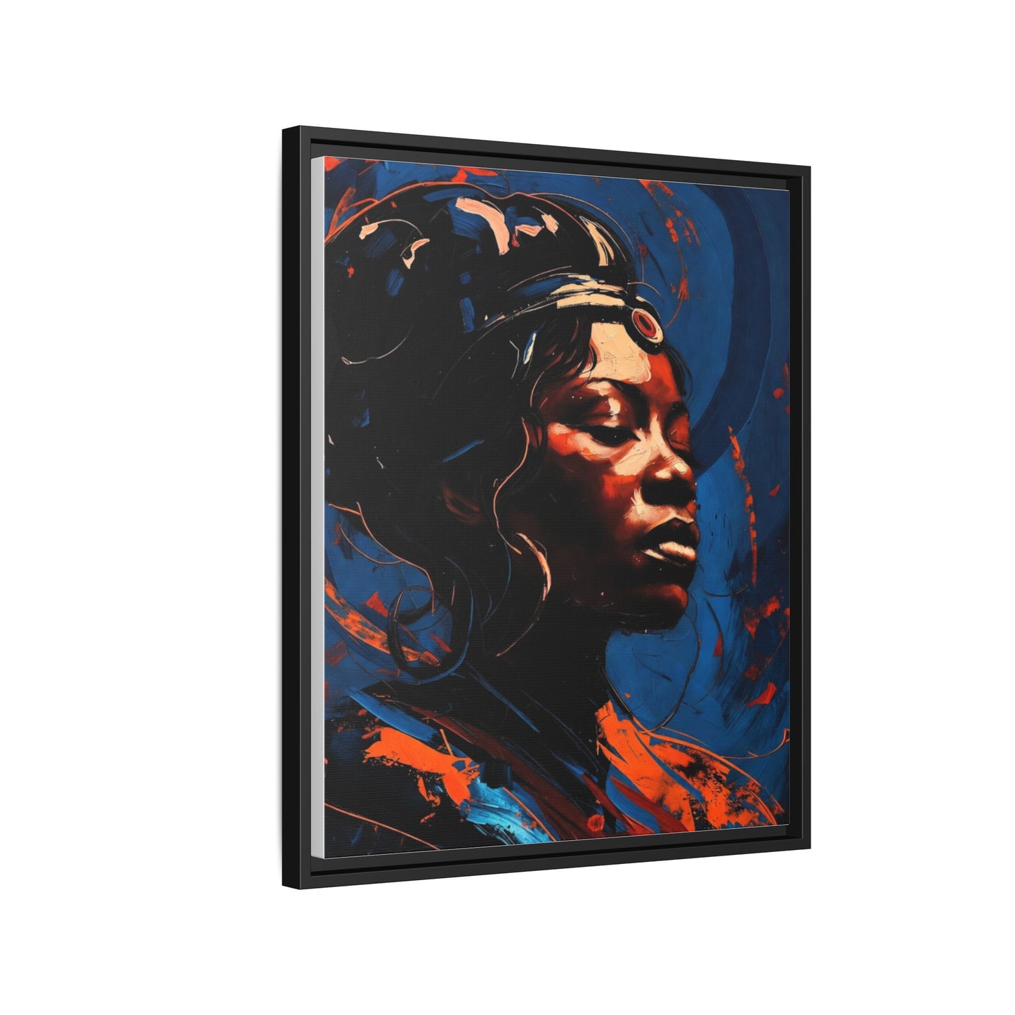 Framed Matte Canvas Art - Vibrant Portrait of a Black Woman (Multi-Color)