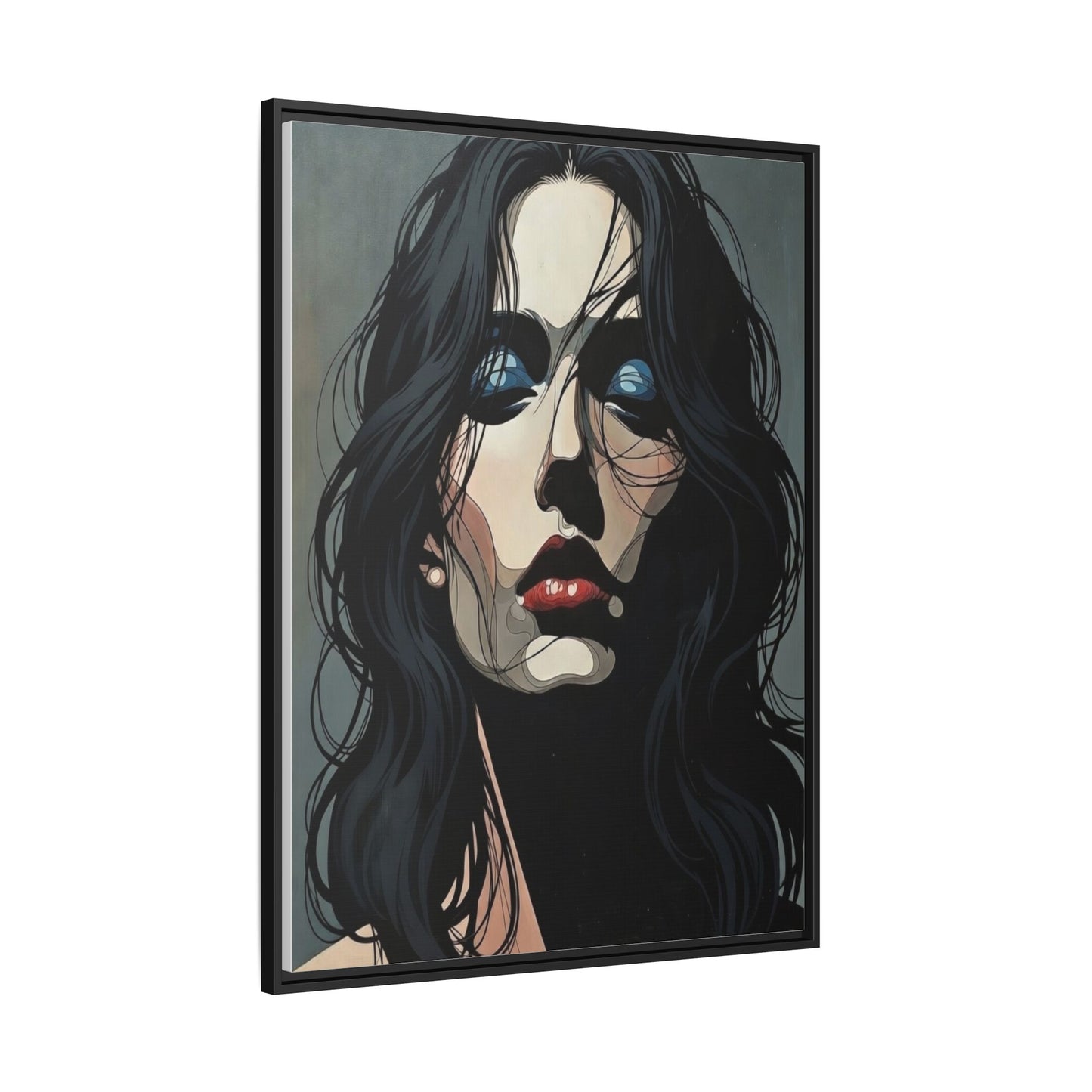 Framed Matte Canvas: Moody Portrait of Woman – Modern Gothic Wall Art