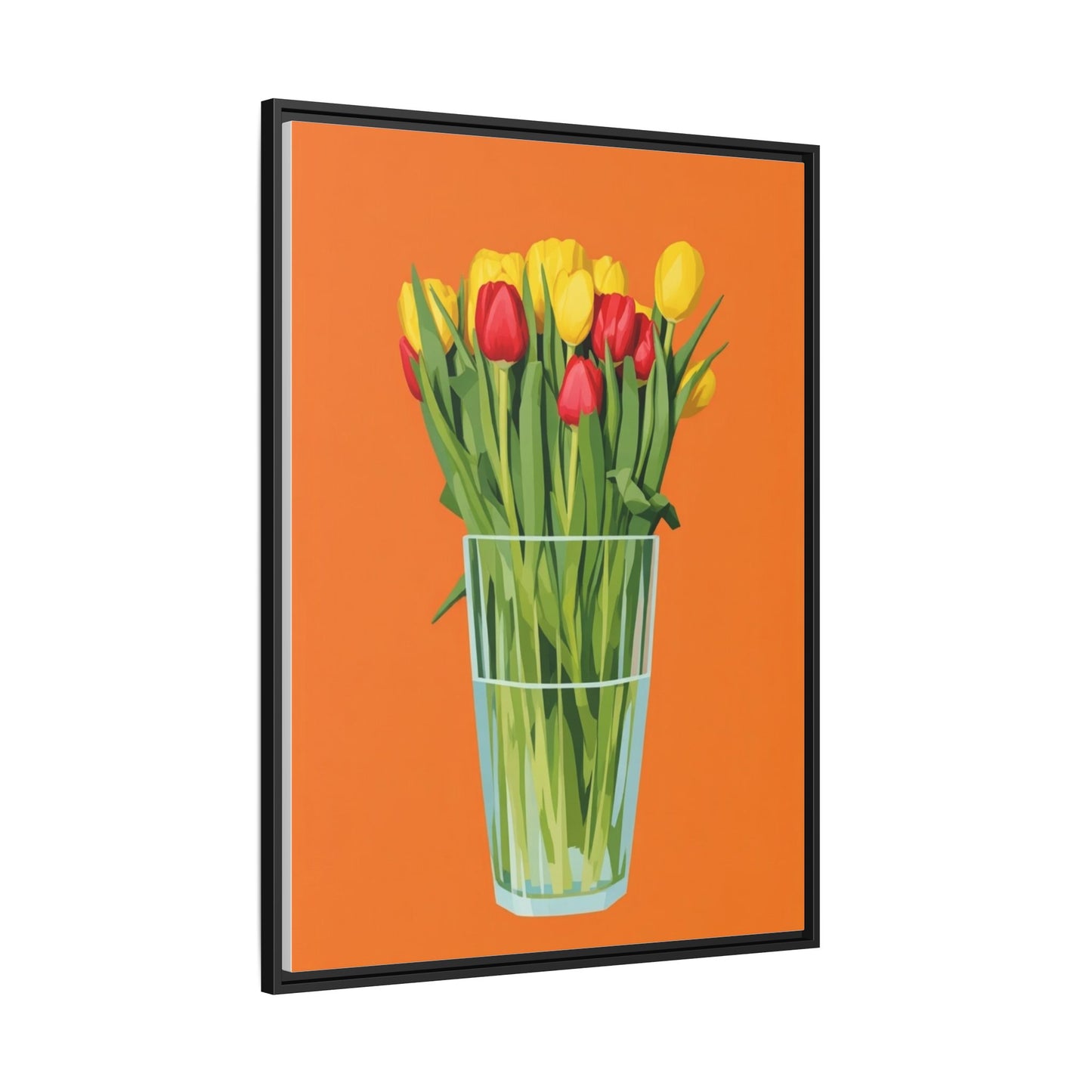 Framed Tulip Canvas Print — Colorful Tulips in Glass Vase