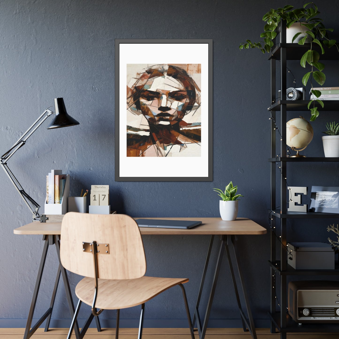 Abstract Cubist Portrait Framed Art Print — Modern Neutral Wall Decor