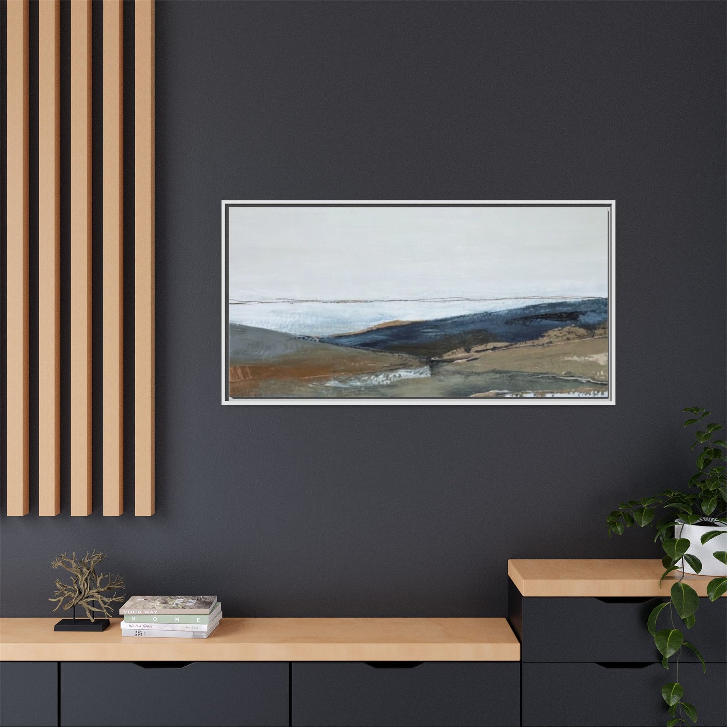 Framed Matte Canvas Wall Art — Serene Coastal Abstract Landscape