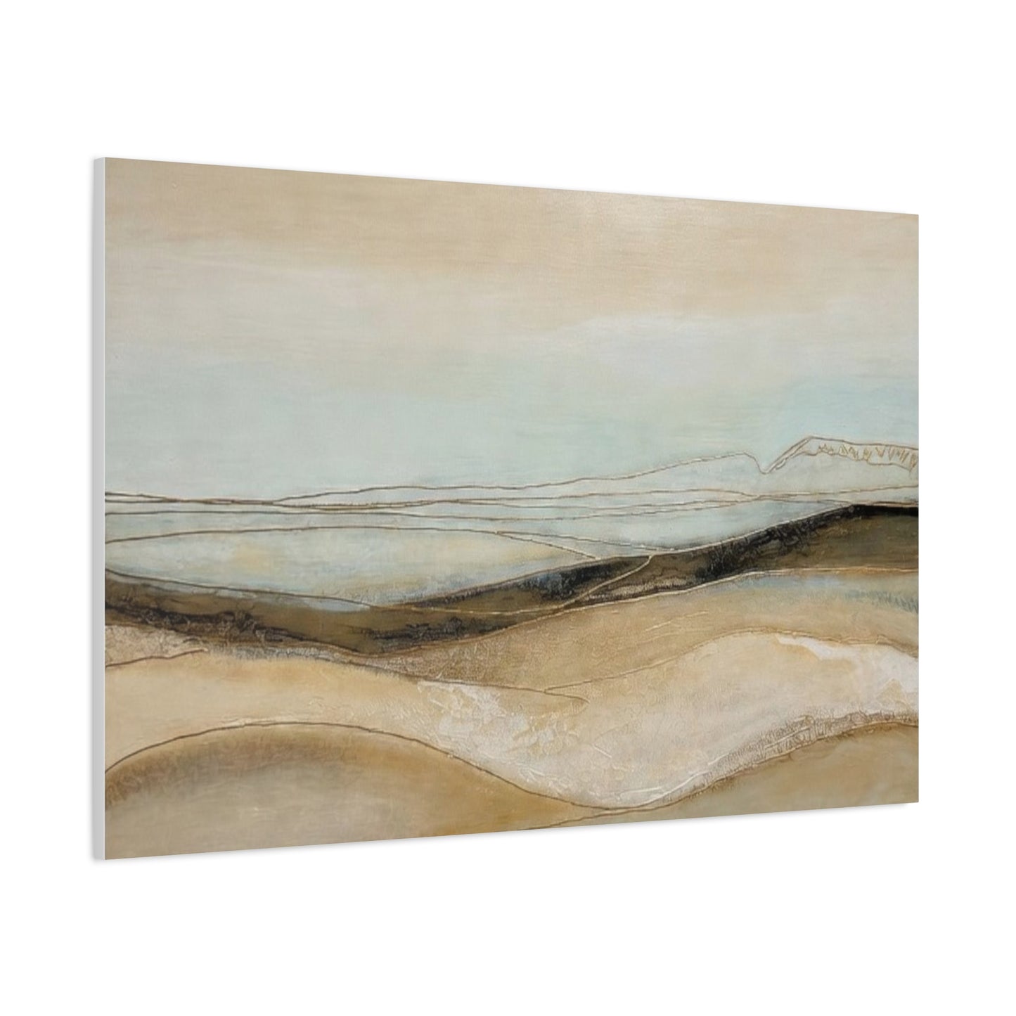 Abstract Coastal Landscape Matte Canvas Wall Art — Neutral Beach Waves Stretched Canvas