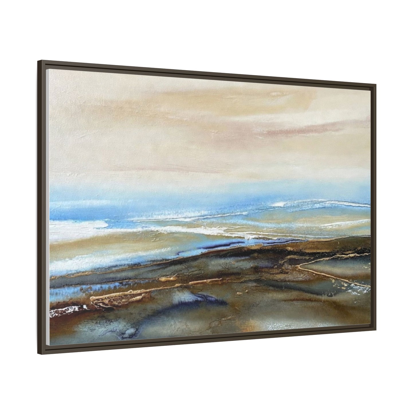 Framed Abstract Seascape Matte Canvas — Coastal Blue & Earth Tone Wall Art