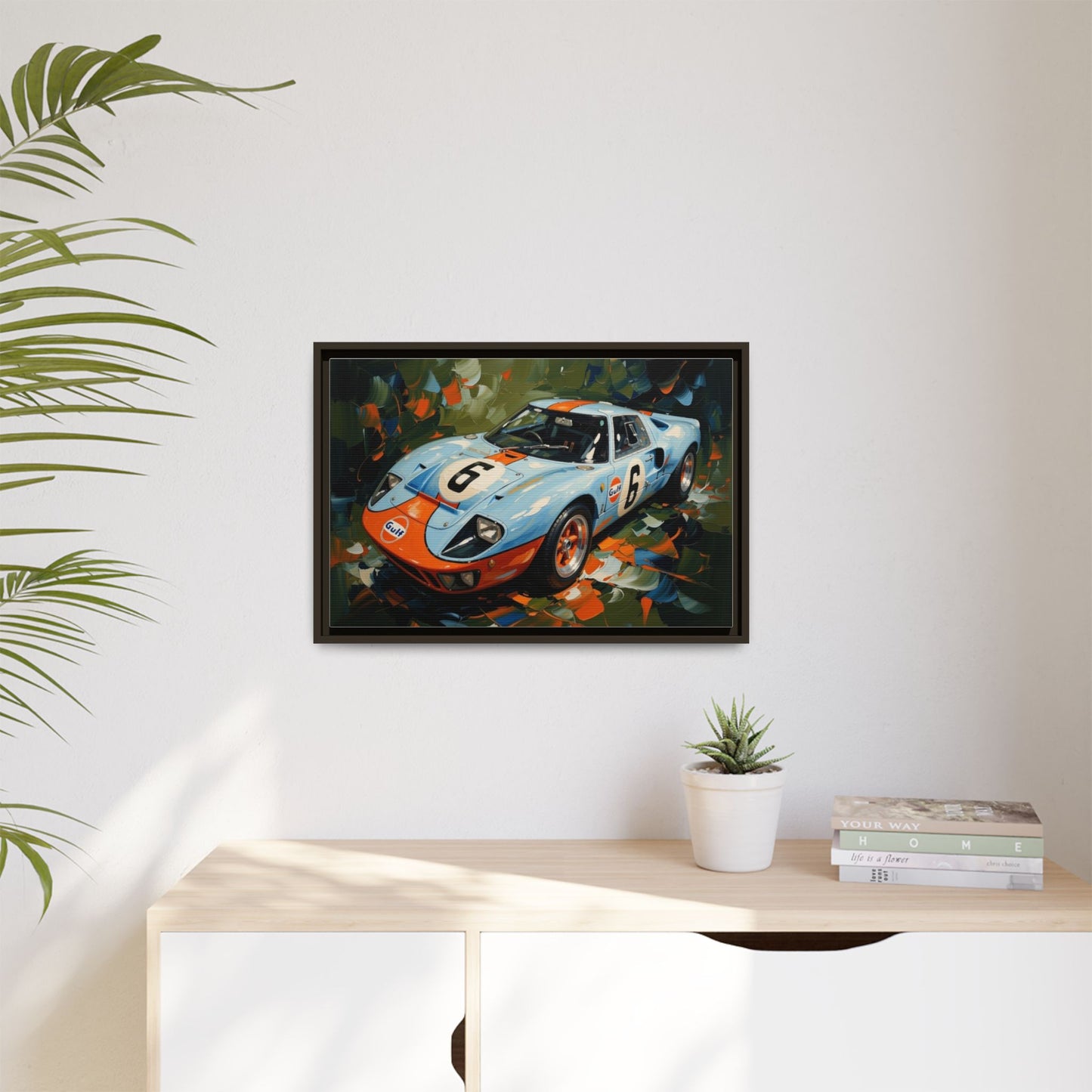 Gulf Racing GT40 Matte Framed Canvas — Vintage Sports Car Wall Art