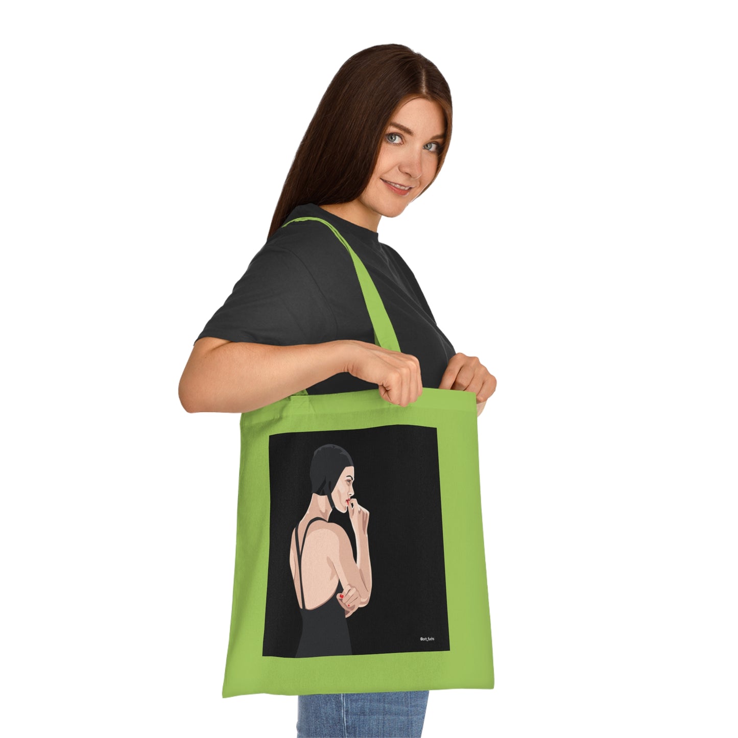 Minimalist Femme Portrait Cotton Tote — Chic Black-Back Illustration Tote Bag