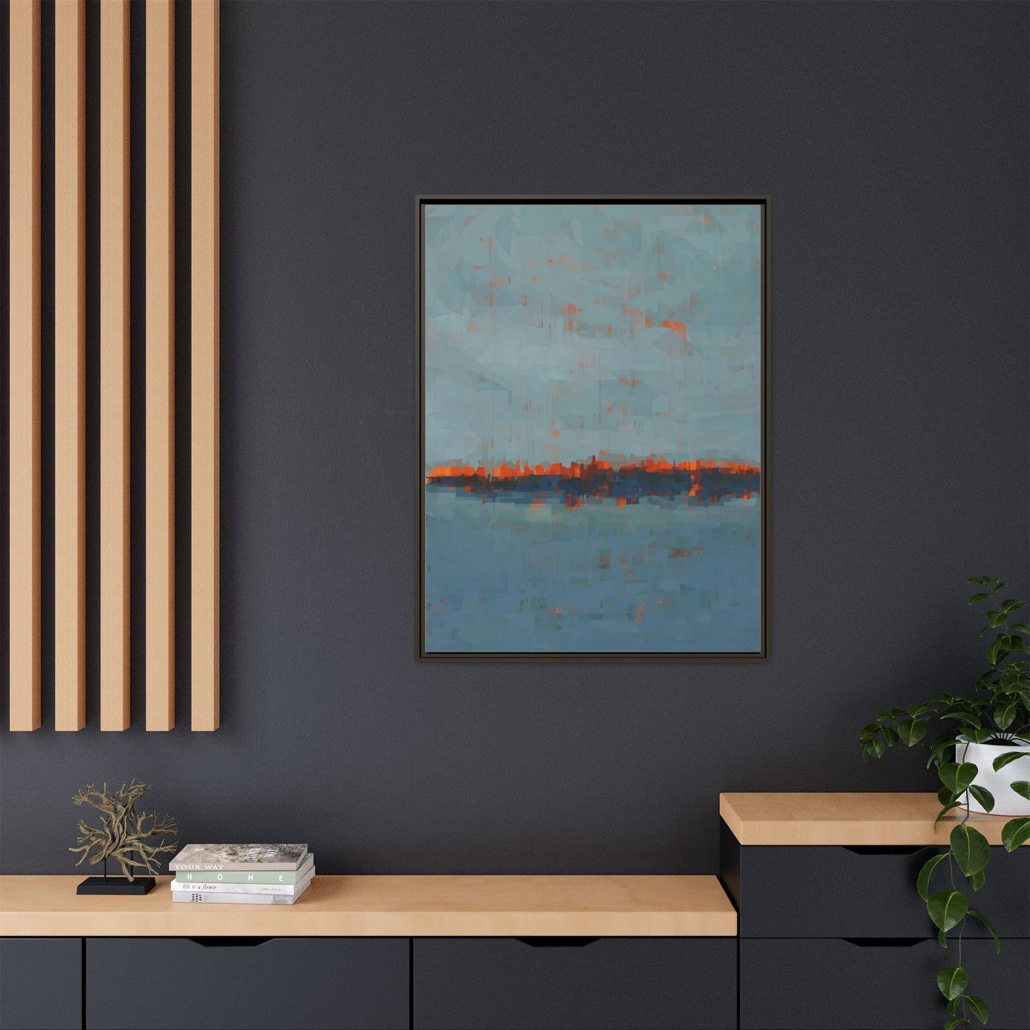 Framed Canvas Art — Teal & Orange Abstract Seascape