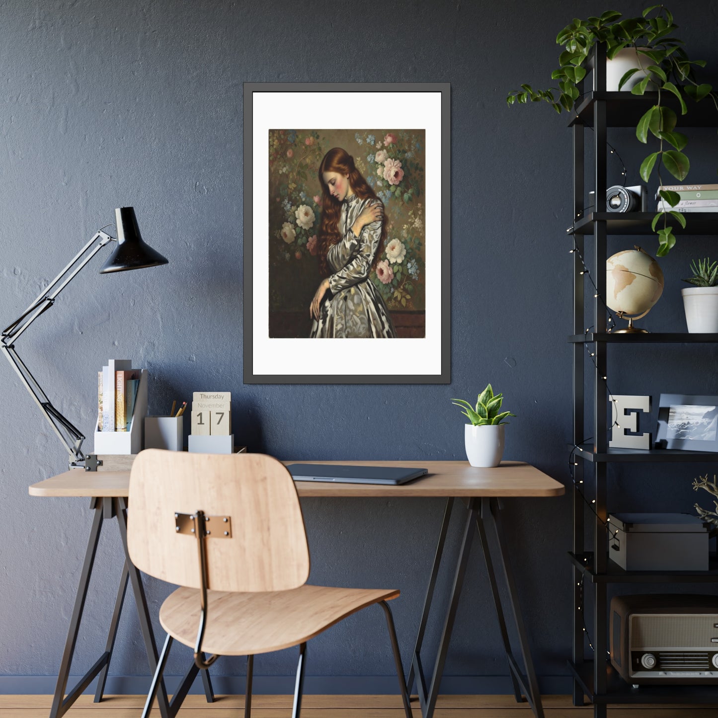 Framed Art Print — Vintage Portrait with Floral Background