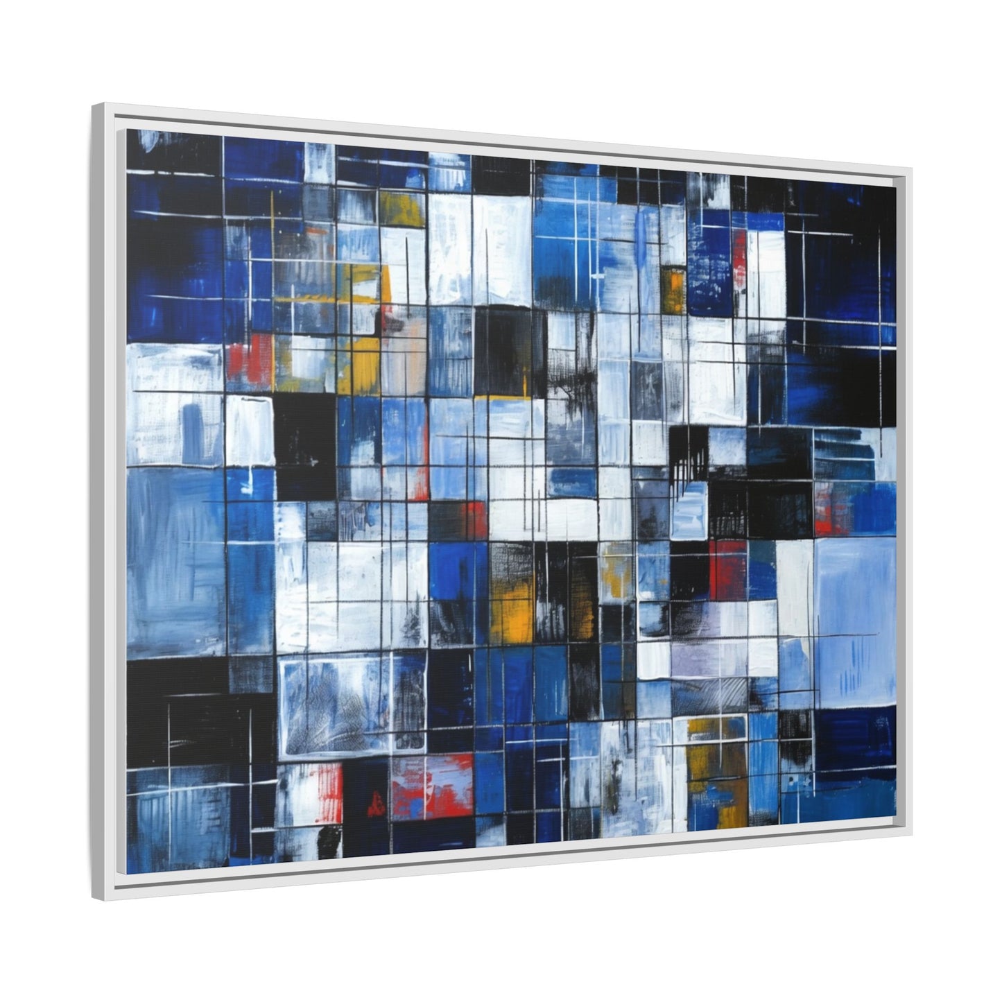 Abstract Blue Grid Matte Canvas Framed Art Print