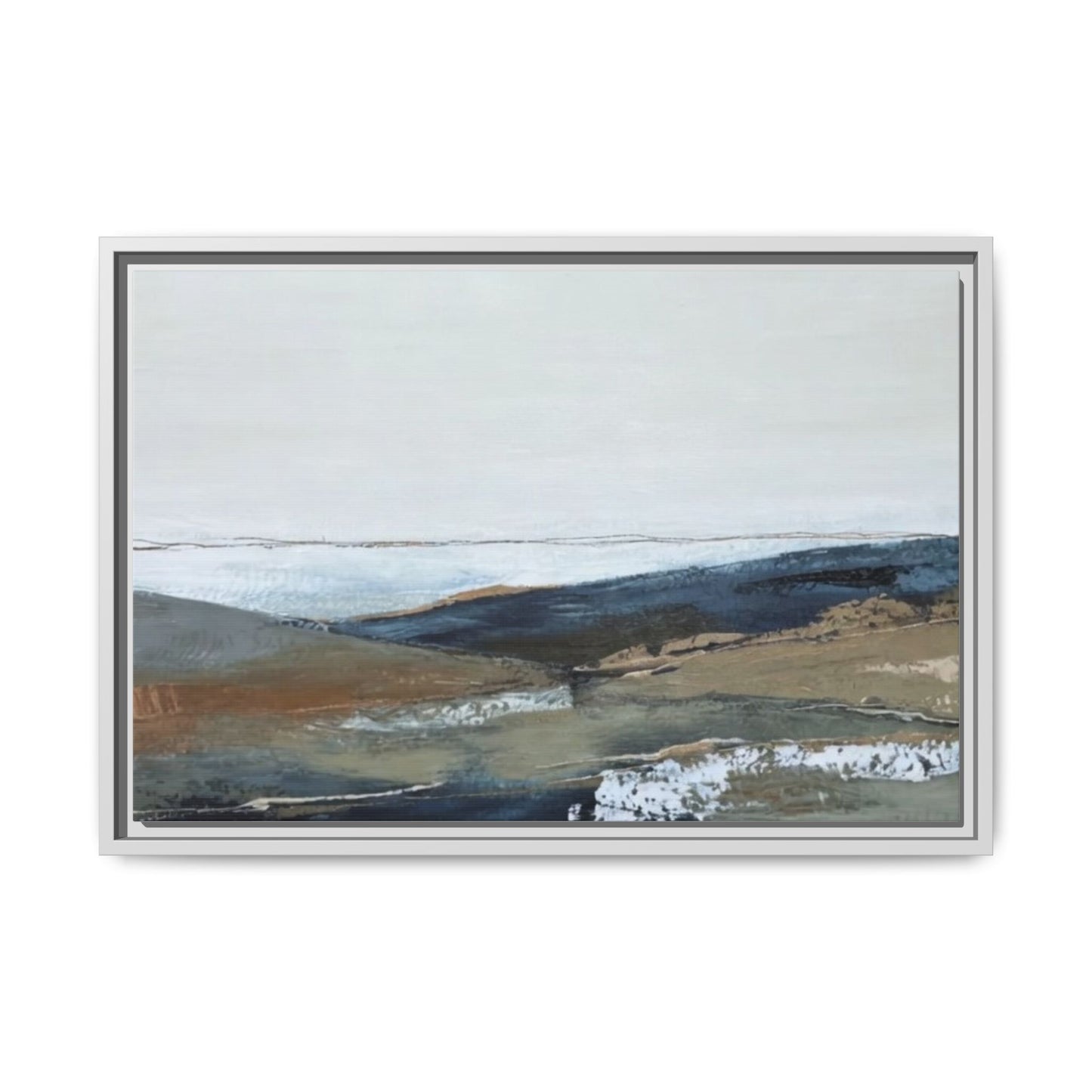 Framed Matte Canvas Wall Art — Serene Coastal Abstract Landscape