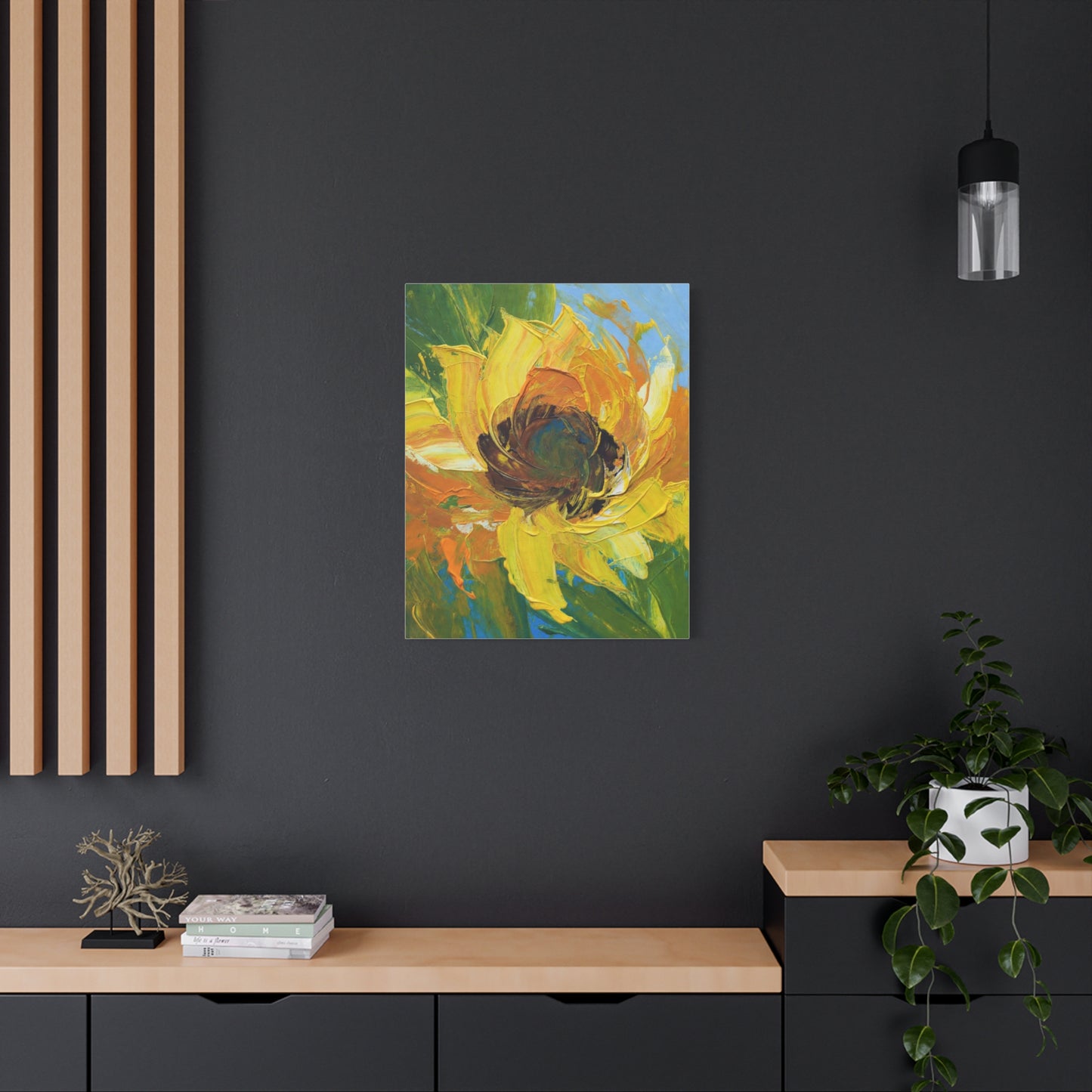 Sunflower Abstract Matte Canvas Wall Art — Bright Floral Painting on Stretched Canvas