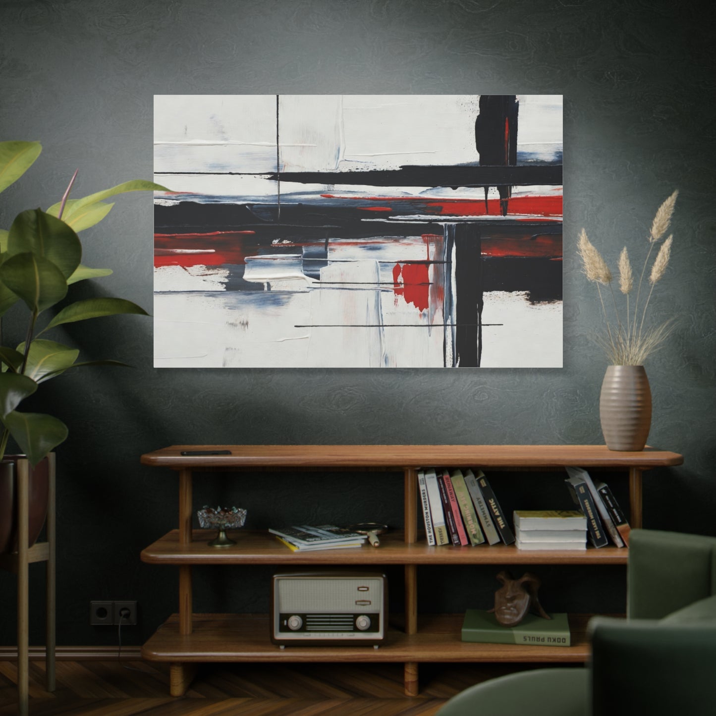 Abstract Red & Black Modern Canvas Art — Matte Stretched 1.25"