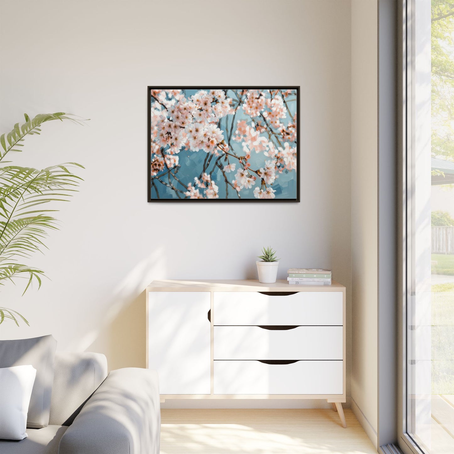 Framed Cherry Blossom Matte Canvas Print — Soft Pink Floral Wall Art