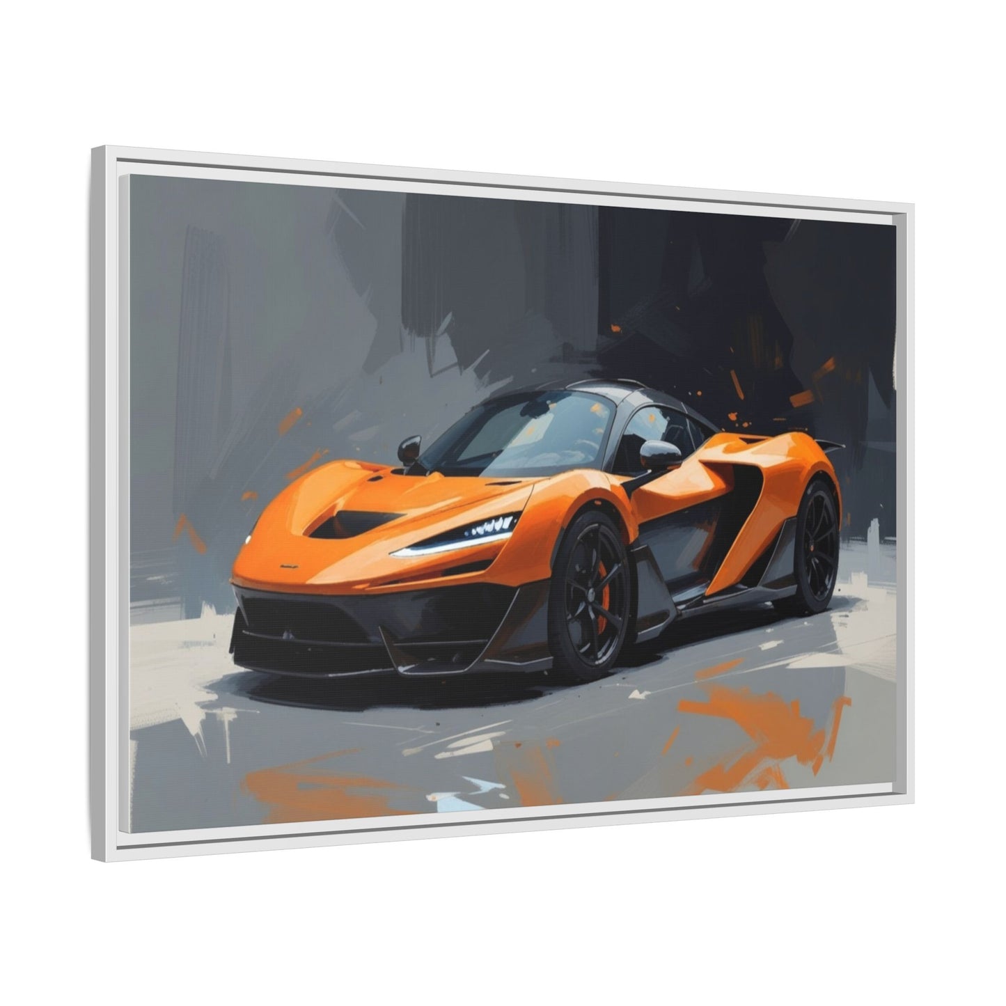Framed Matte Canvas — Orange Sports Car Print