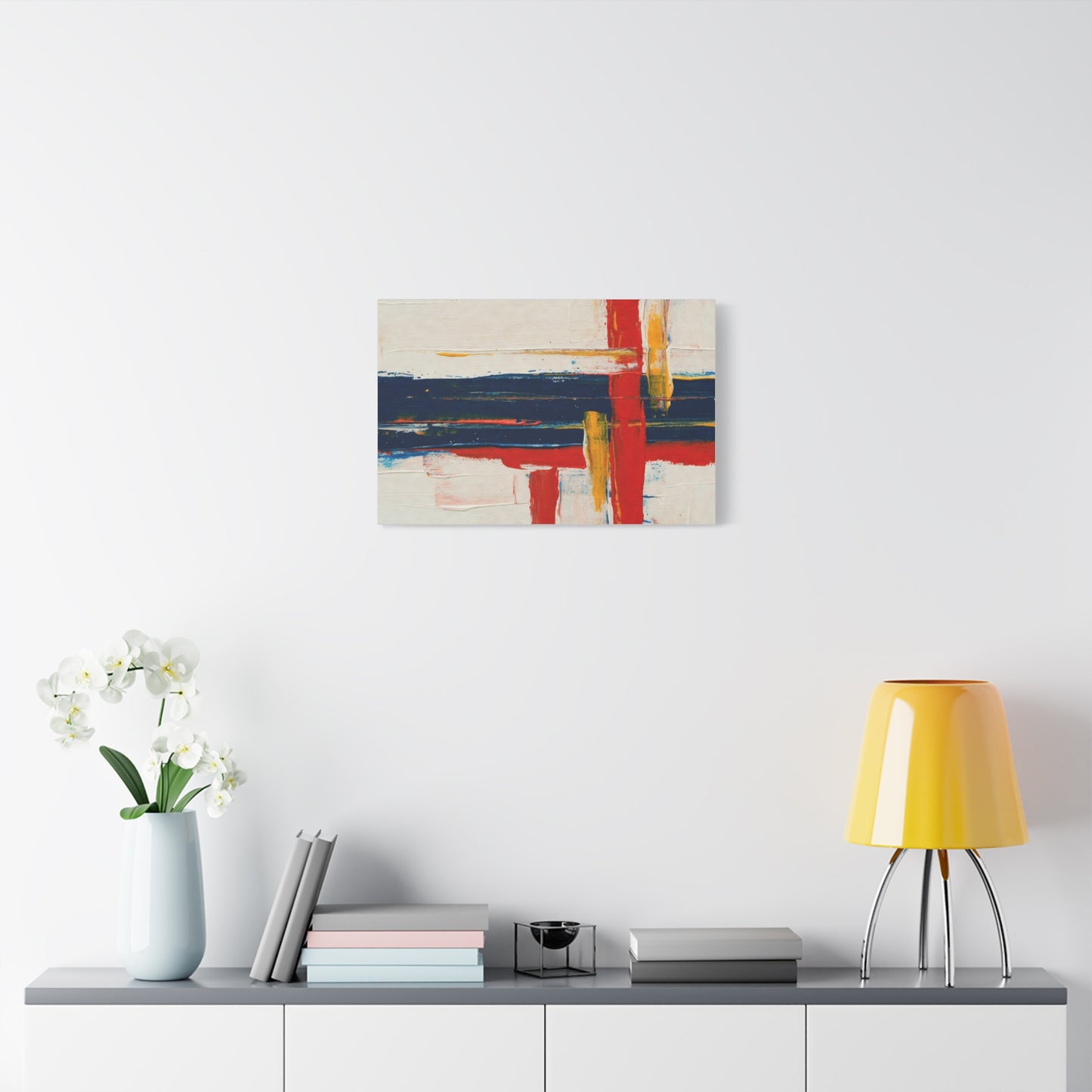 Abstract Modern Canvas Art Print — Red, Navy & Gold Stretched Matte Canvas