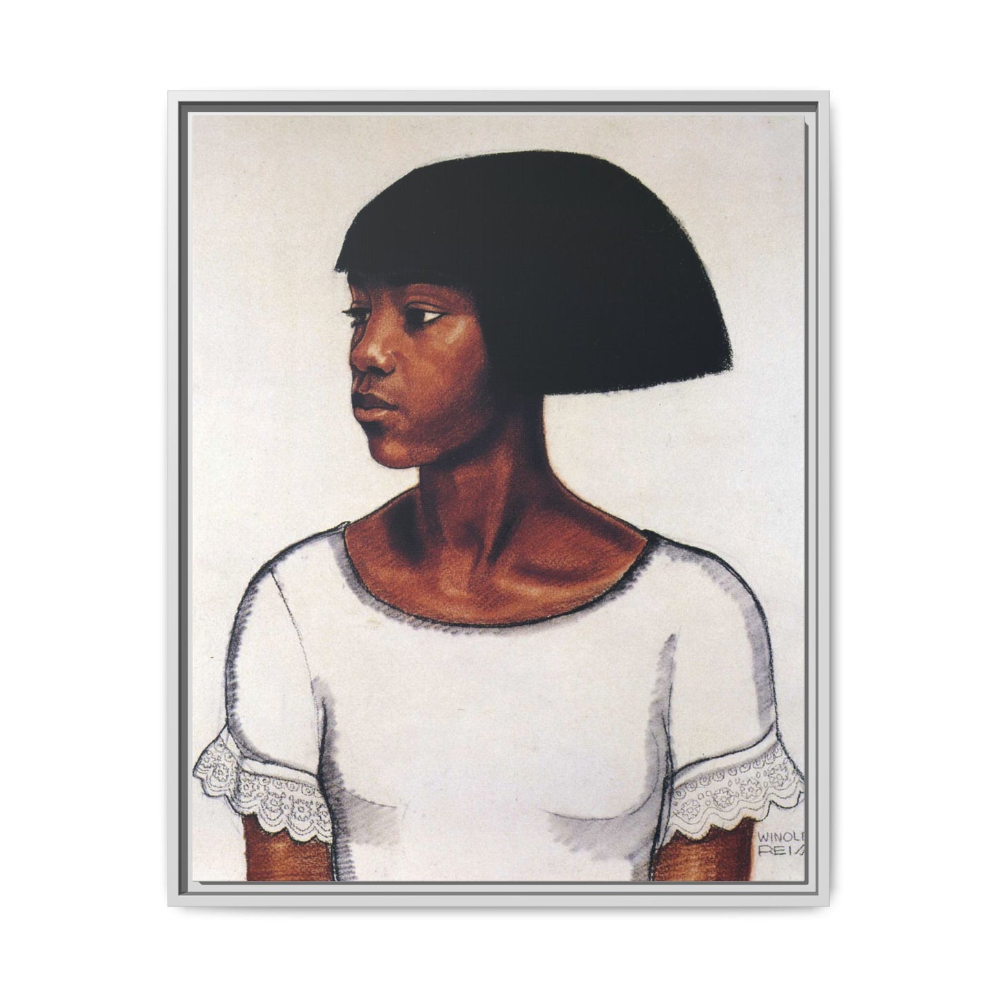 Portrait of a Young Woman by Winold Reiss Framed Matte Canvas Portrait