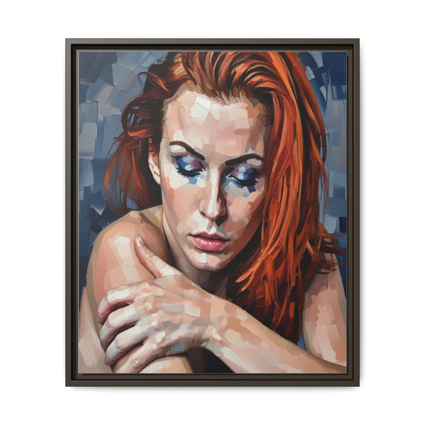 Framed Matte Canvas Art – Contemplative Redhead Portrait