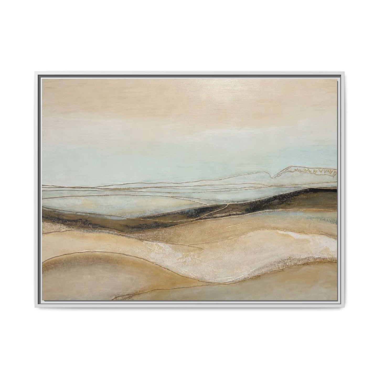Framed Matte Canvas Wall Art — Neutral Abstract Landscape in Soft Blues & Earth Tones