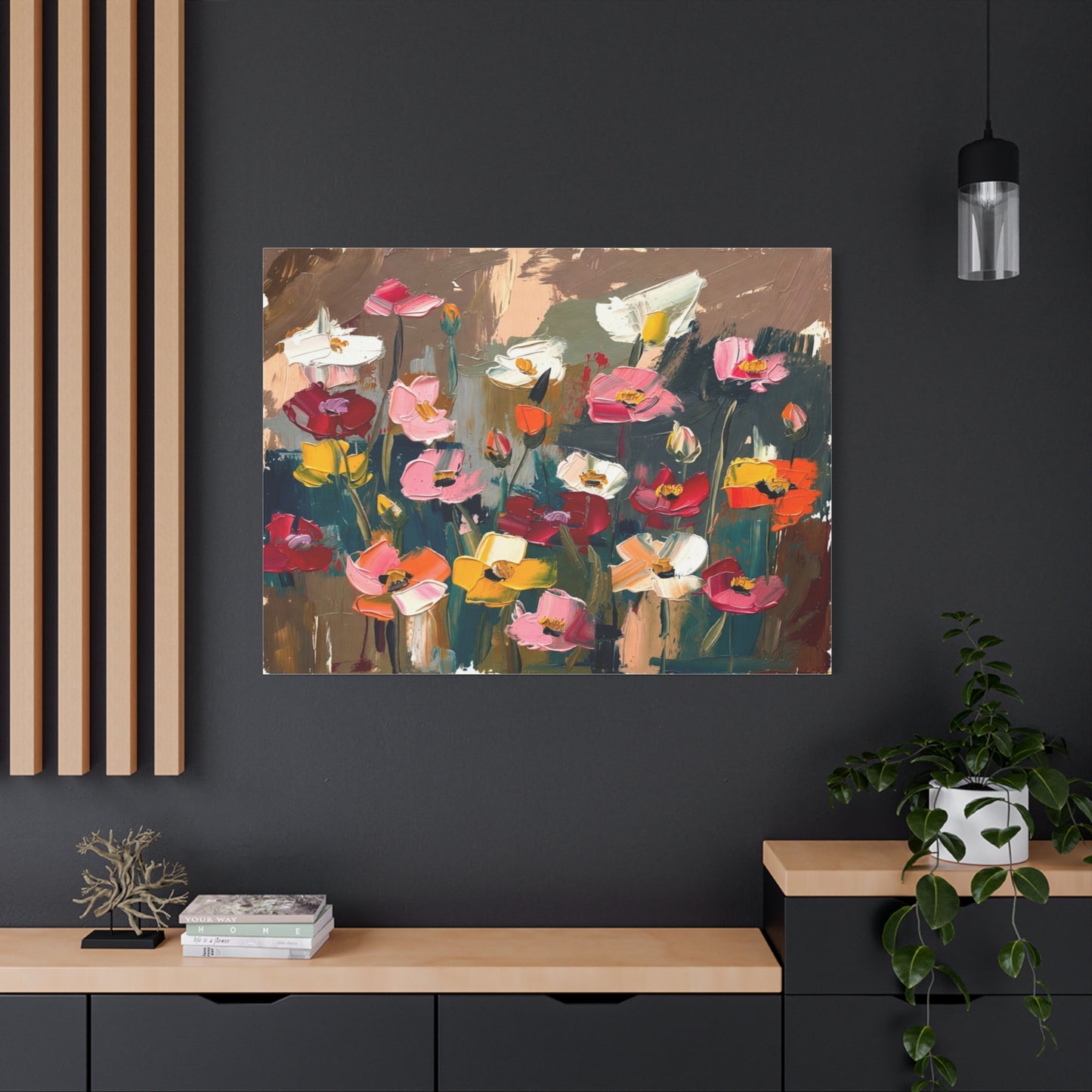 Abstract Floral Canvas Wall Art — Colorful Poppies Matte Stretched Print