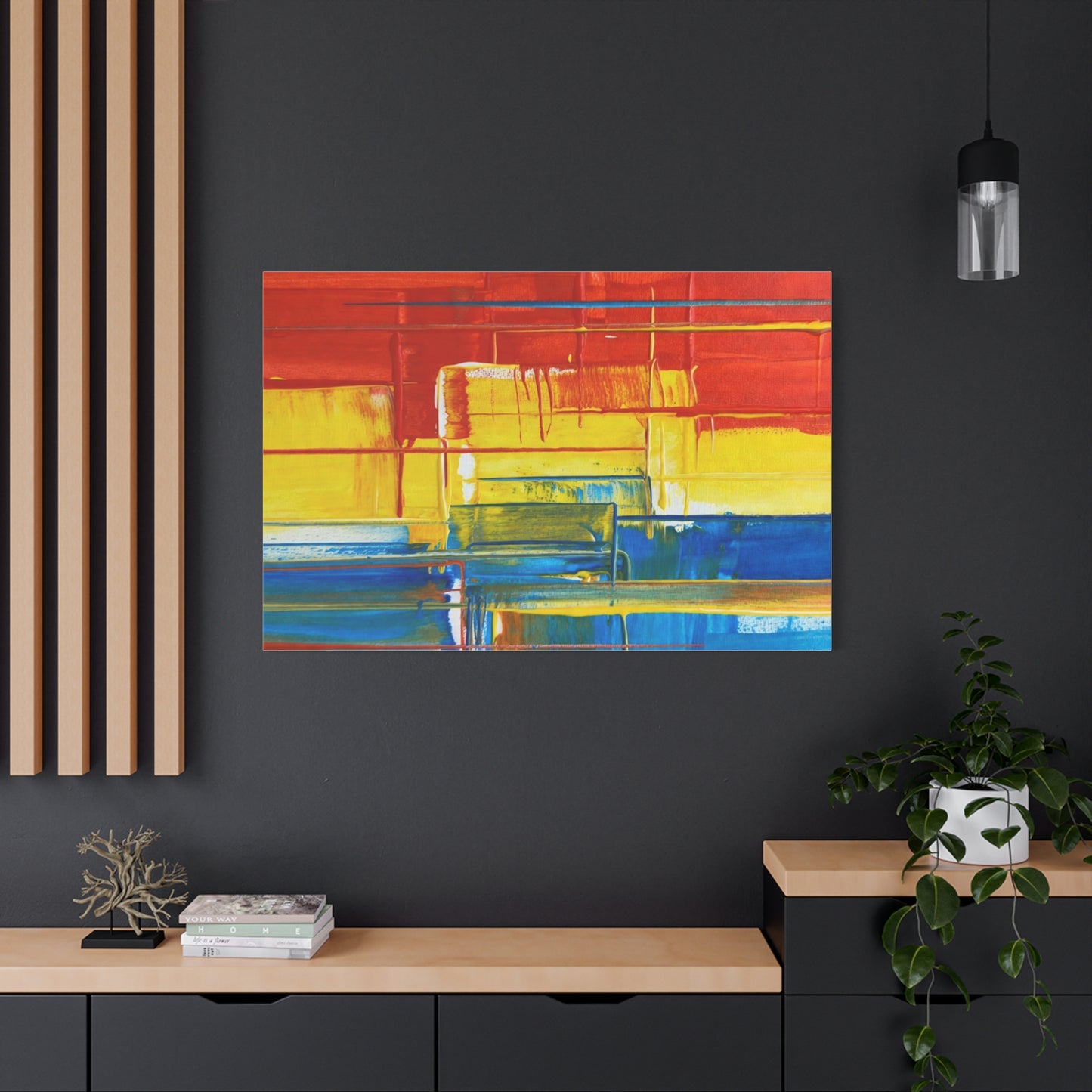 Abstract Color Block Canvas Print — Vibrant Red, Yellow & Blue Stretched Wall Art