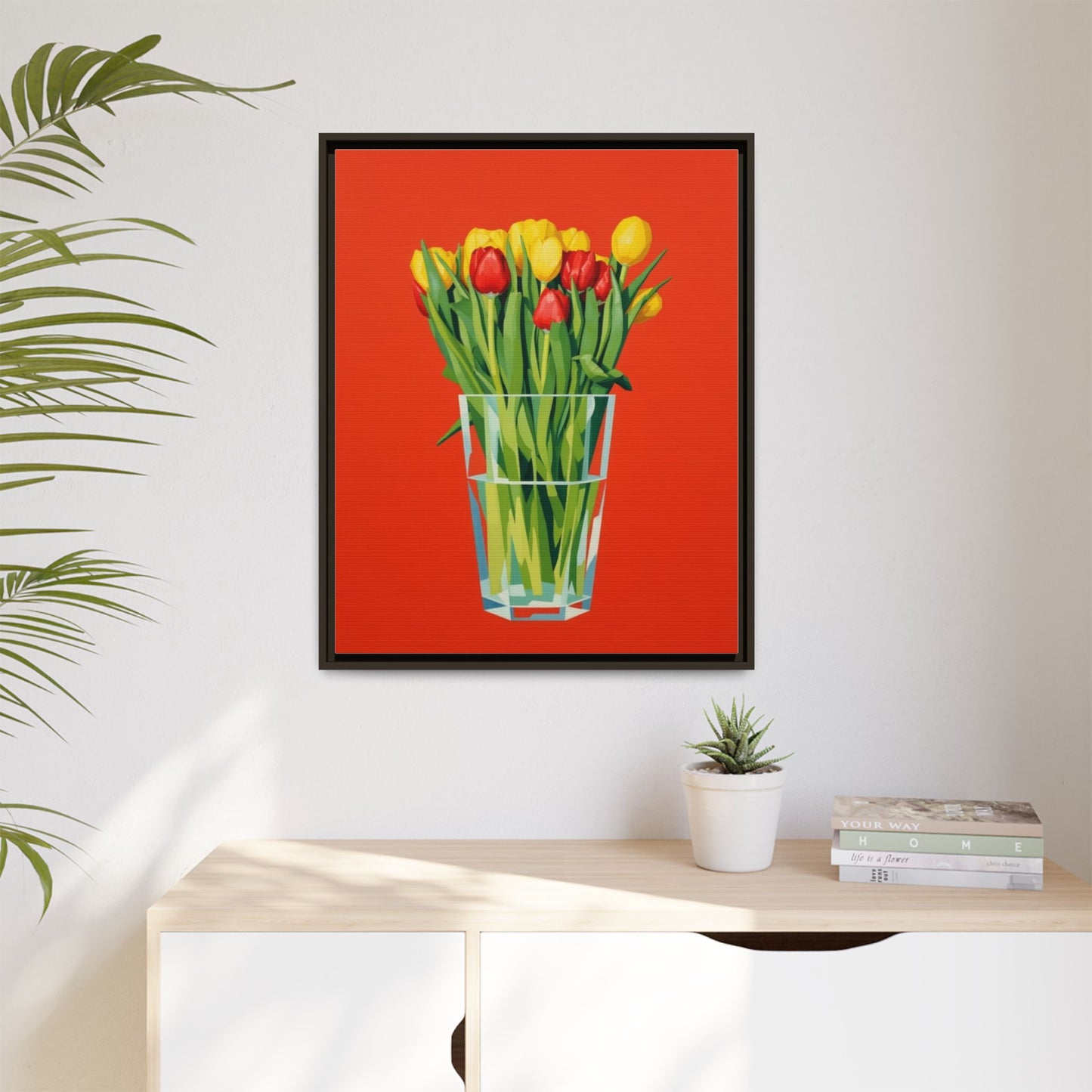 Framed Tulip Bouquet Matte Canvas Art — Vibrant Red Floral Wall Print