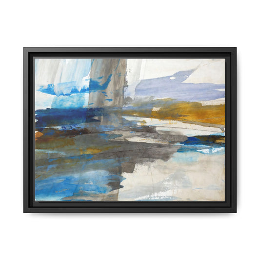 Abstract Blue & Gold Framed Canvas Art — Matte Multi-Color Wall Print