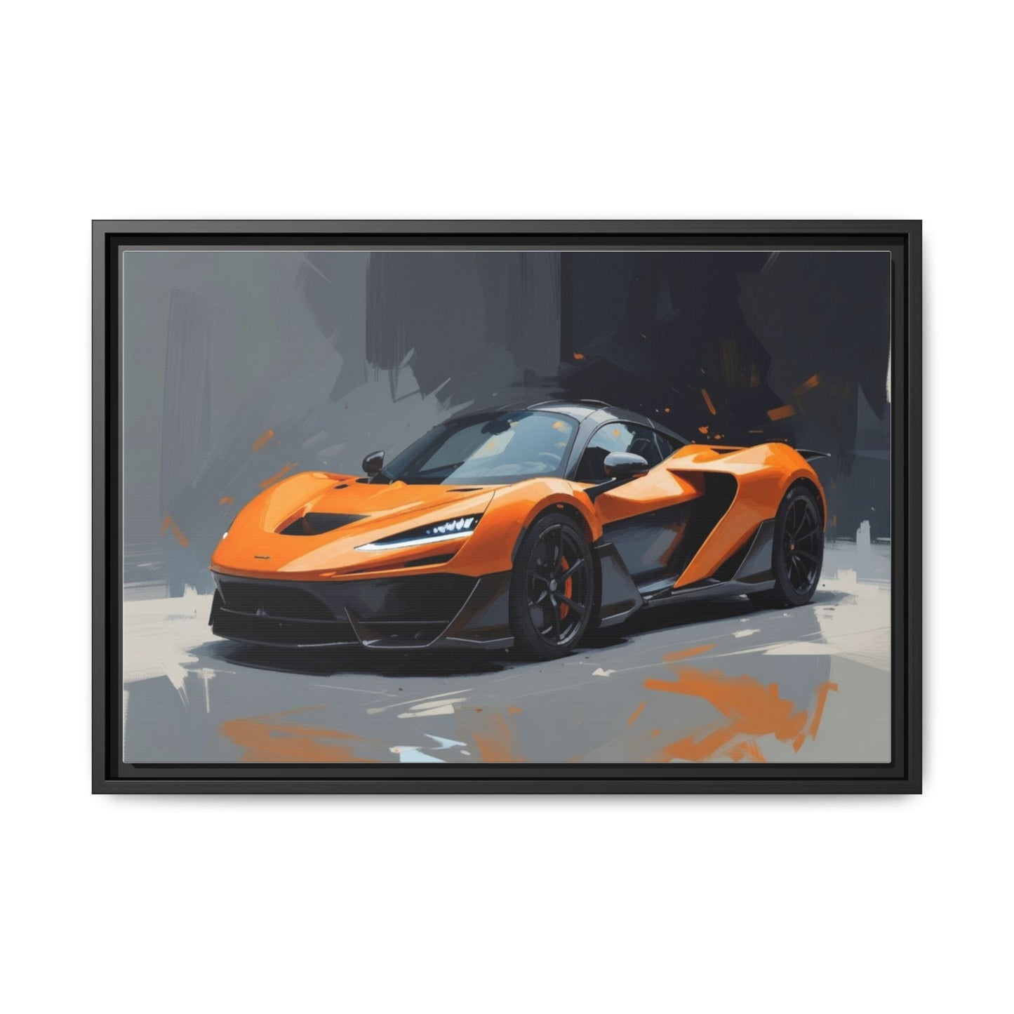 Framed Matte Canvas — Orange Sports Car Print