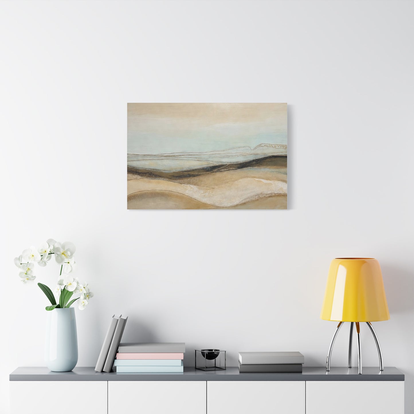 Abstract Coastal Landscape Matte Canvas Wall Art — Neutral Beach Waves Stretched Canvas