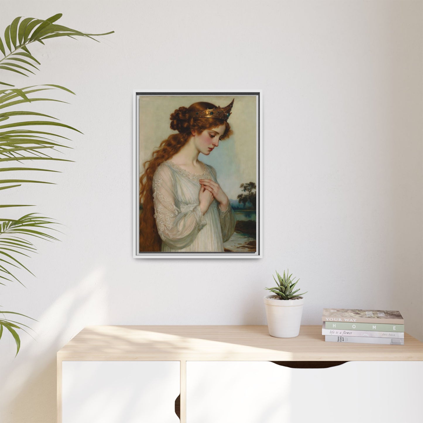 Framed Matte Canvas Print — Vintage Pre-Raphaelite Princess Portrait