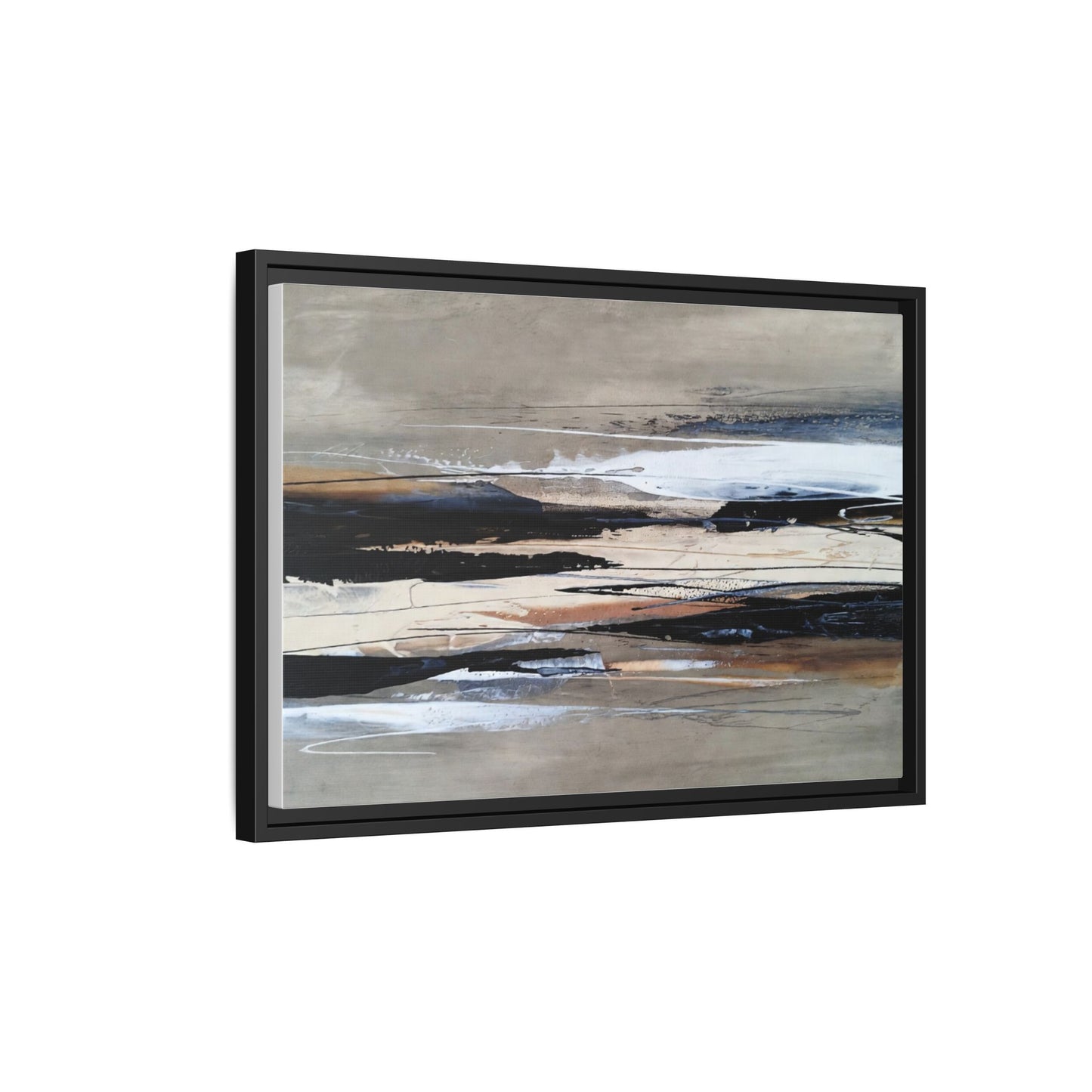 Abstract Seascape Matte Canvas Framed Wall Art — Neutral Coastal Landscape