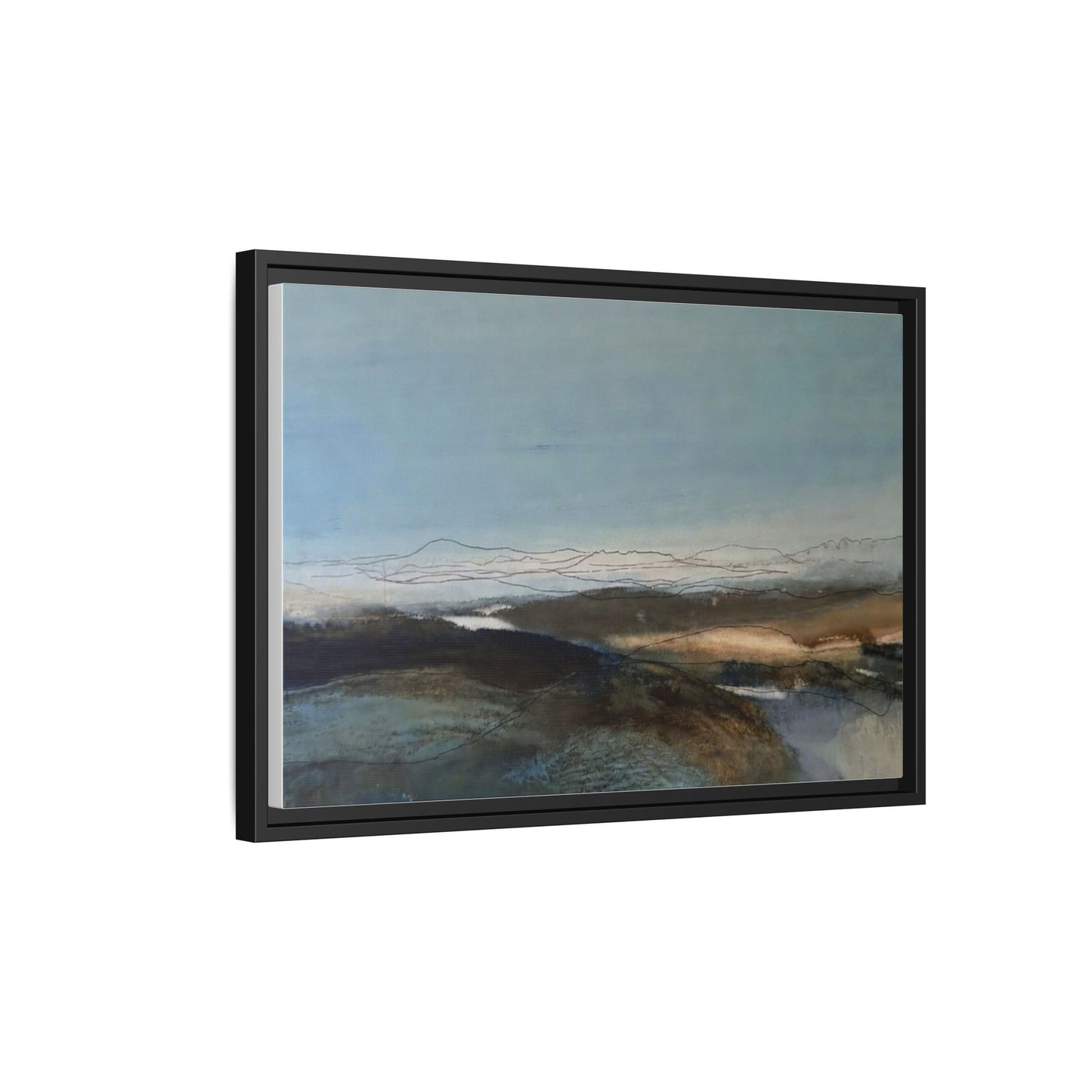 Framed Matte Canvas Wall Art — Serene Abstract Blue Landscape