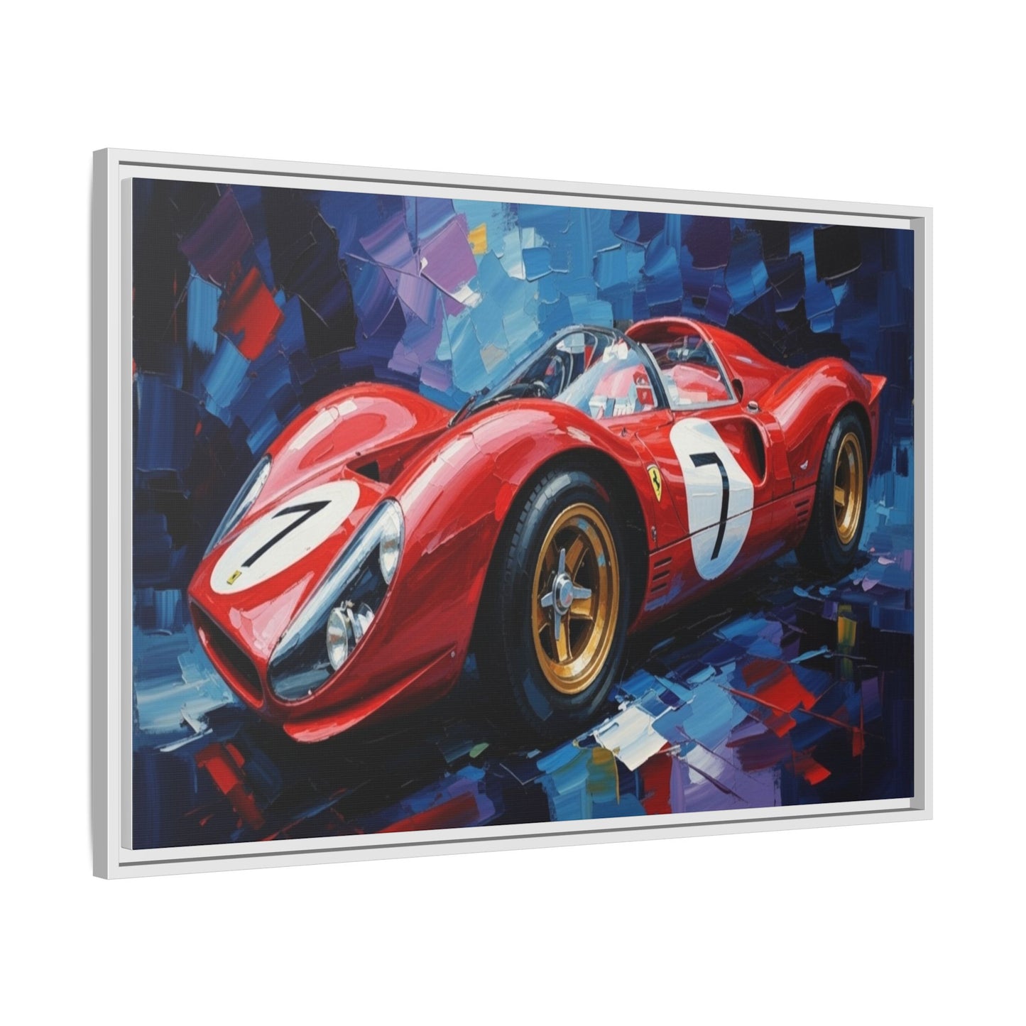 Vintage Ferrari Red Racecar Matte Canvas Framed Wall Art