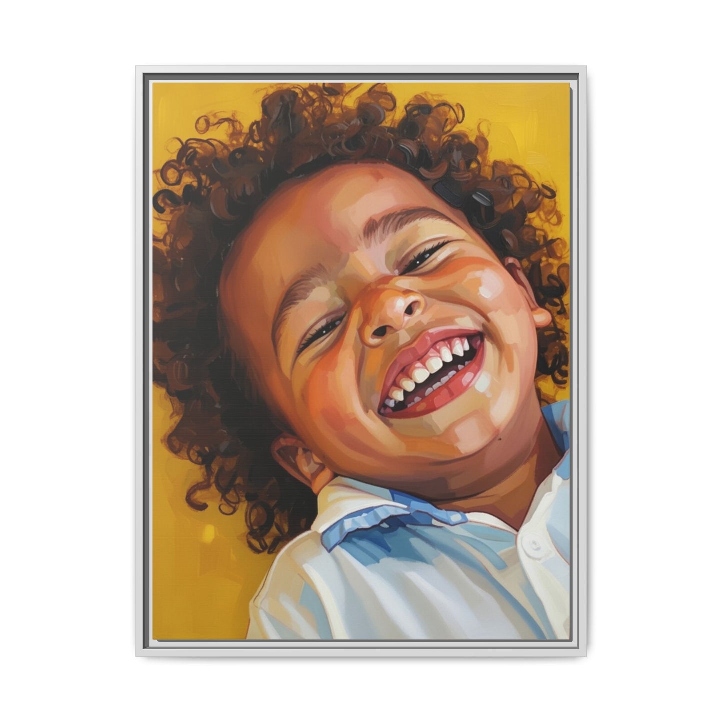 Framed Matte Canvas Print – Joyful Child Portrait, Colorful Nursery Wall Art