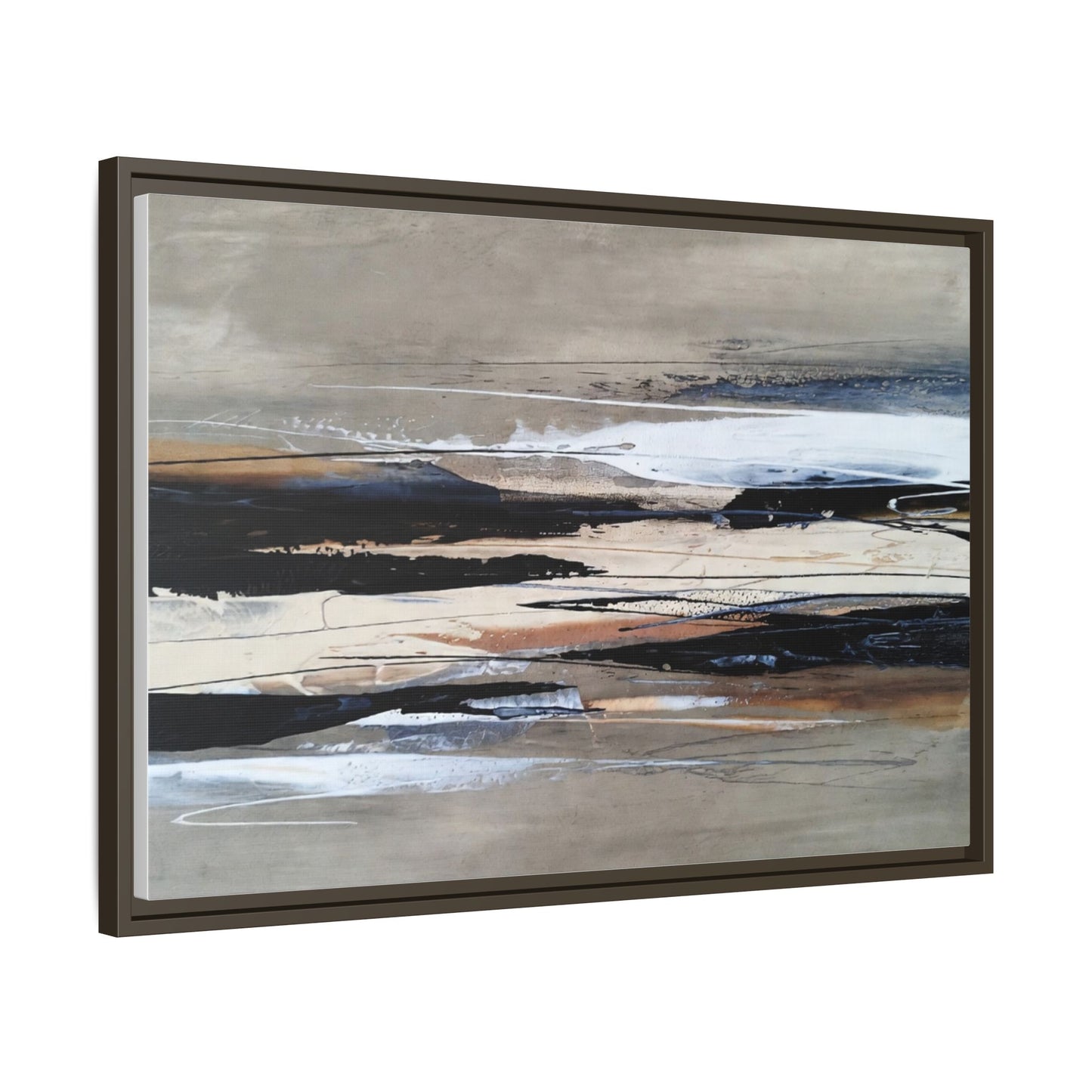 Abstract Seascape Matte Canvas Framed Wall Art — Neutral Coastal Landscape