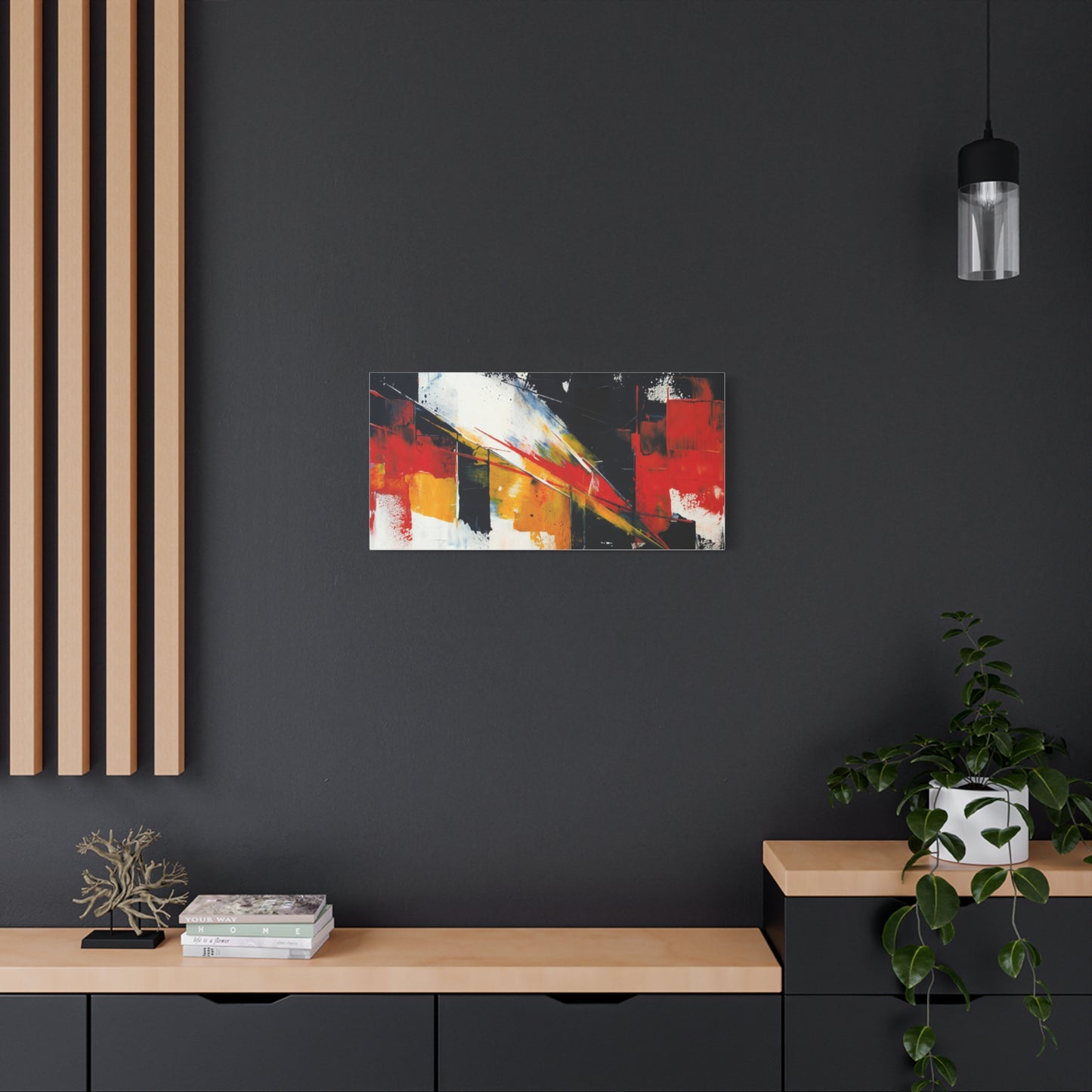 Abstract Geometric Canvas Art — Bold Red & Black Modern Wall Painting