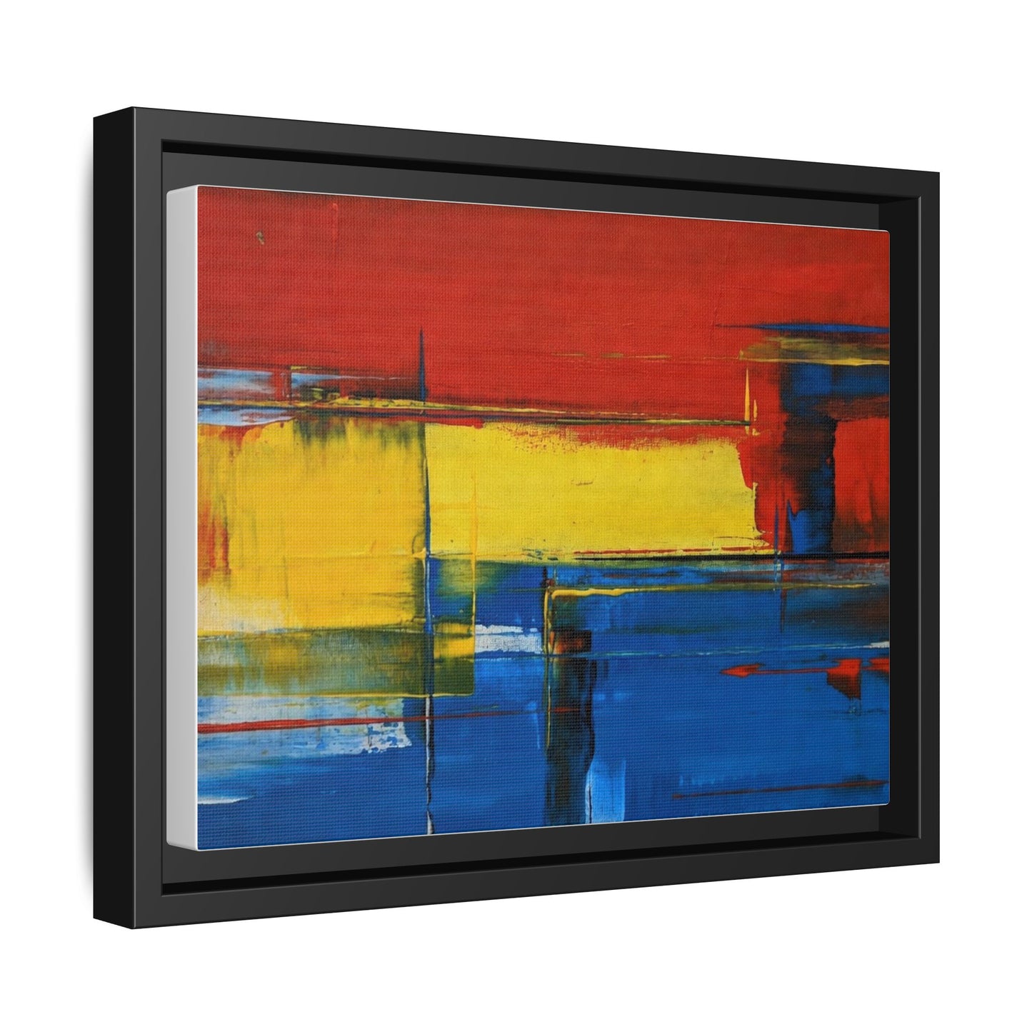 Abstract Color Block Matte Canvas Framed Wall Art — Modern Red Yellow Blue Painting