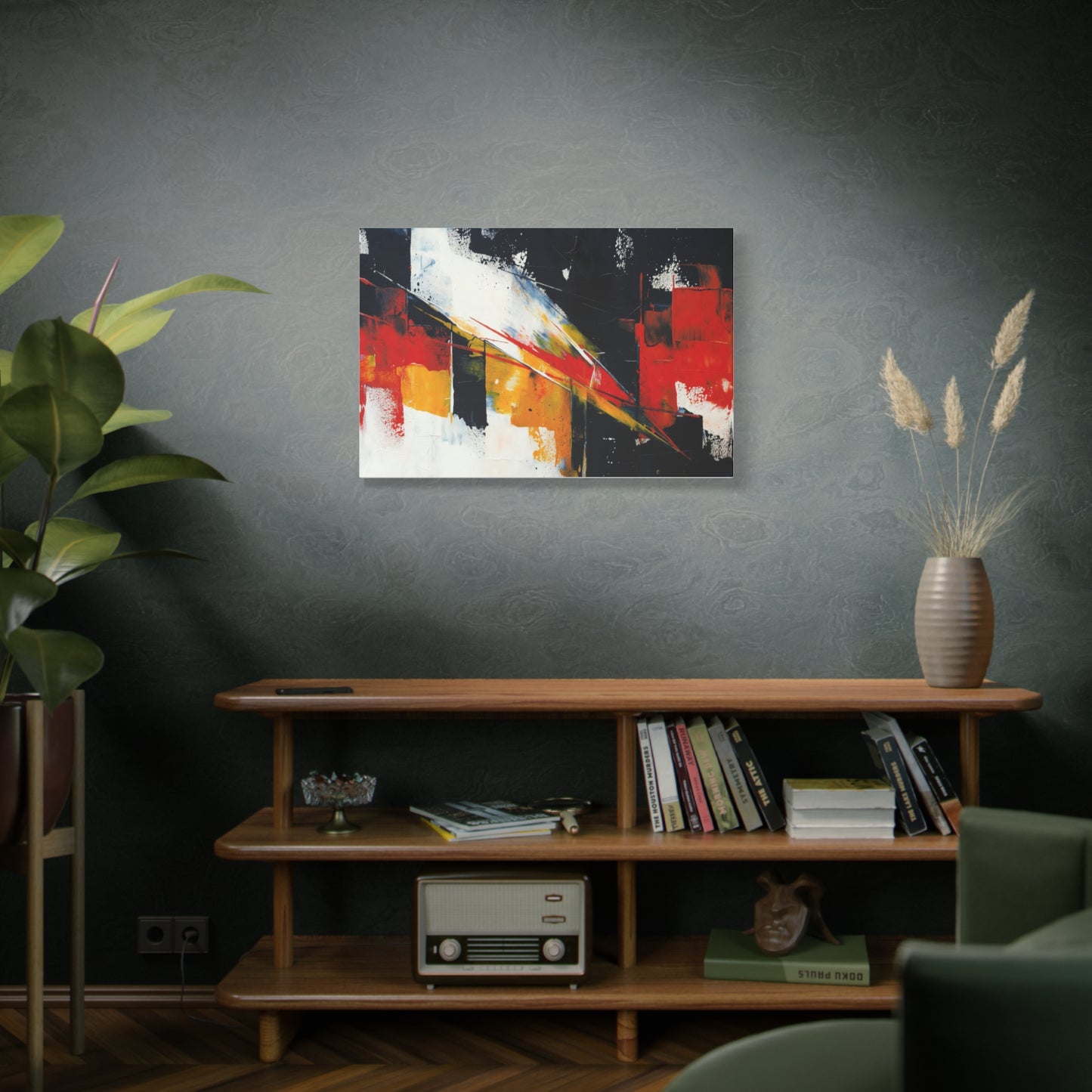 Abstract Geometric Canvas Art — Bold Red & Black Modern Wall Painting