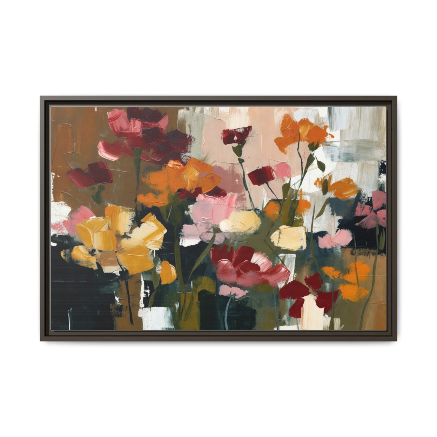 Framed Matte Canvas Floral Abstract Wall Art