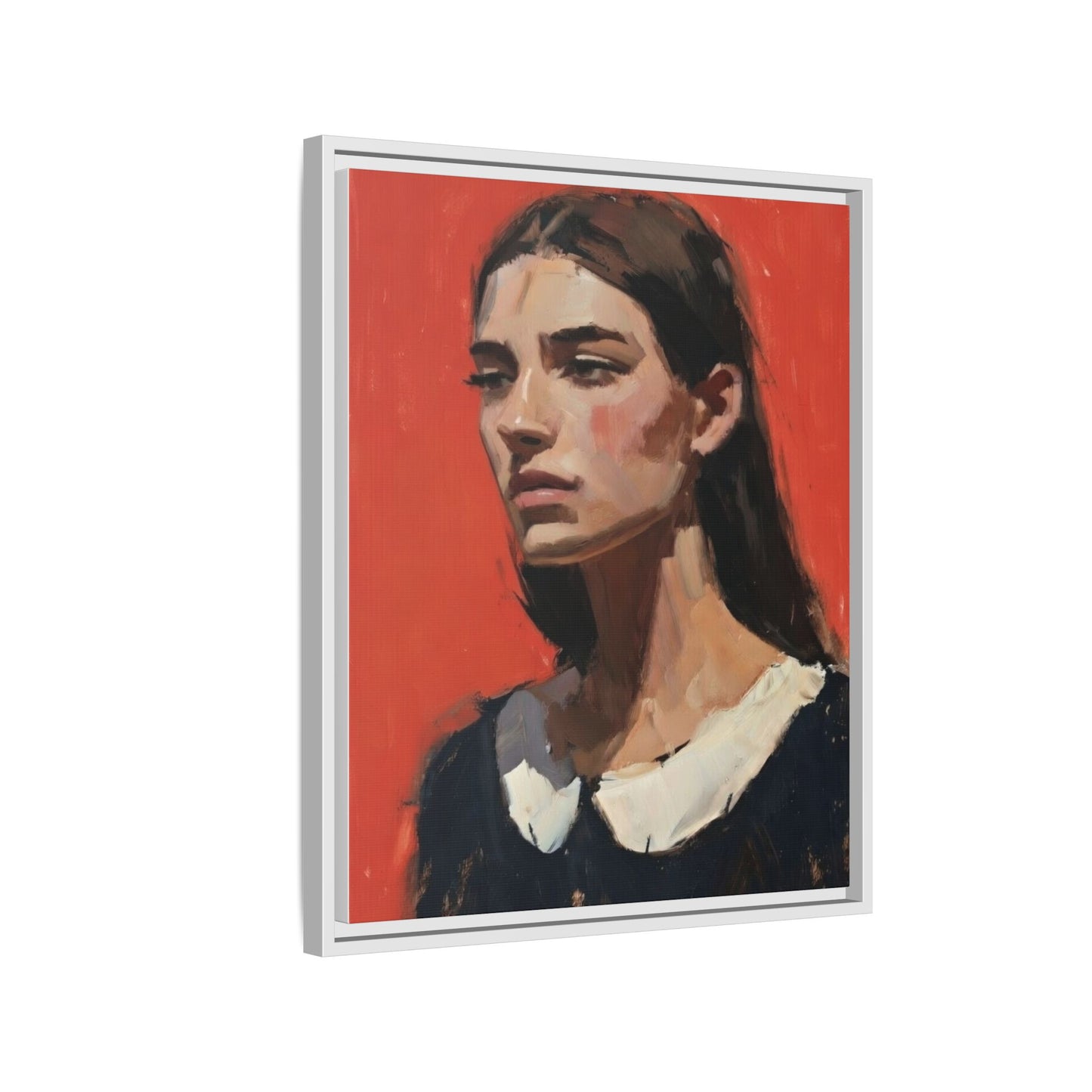 Framed Matte Canvas Portrait Print — Moody Red Figurative Art