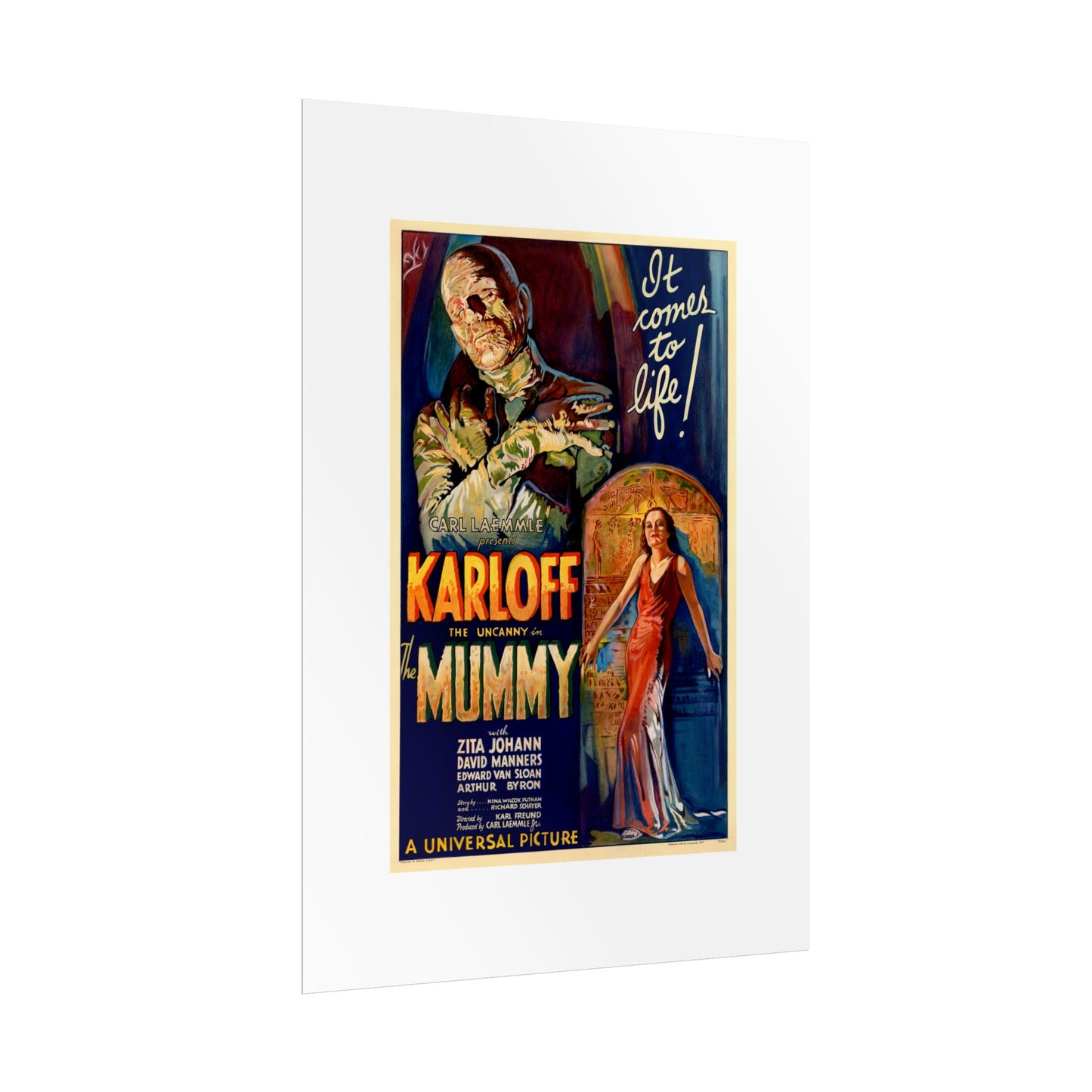 The Mummy 1932 film poster by Karoly Grosz Wall Art Print (Karloff "It Comes to Life!")