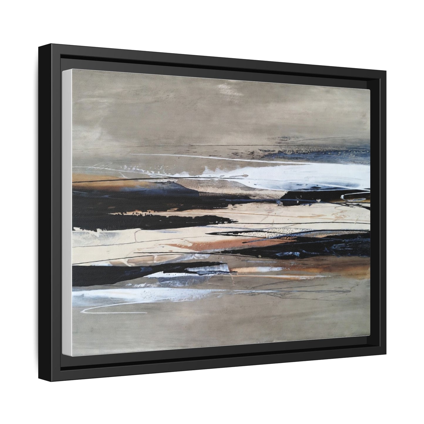 Abstract Seascape Matte Canvas Framed Wall Art — Neutral Coastal Landscape