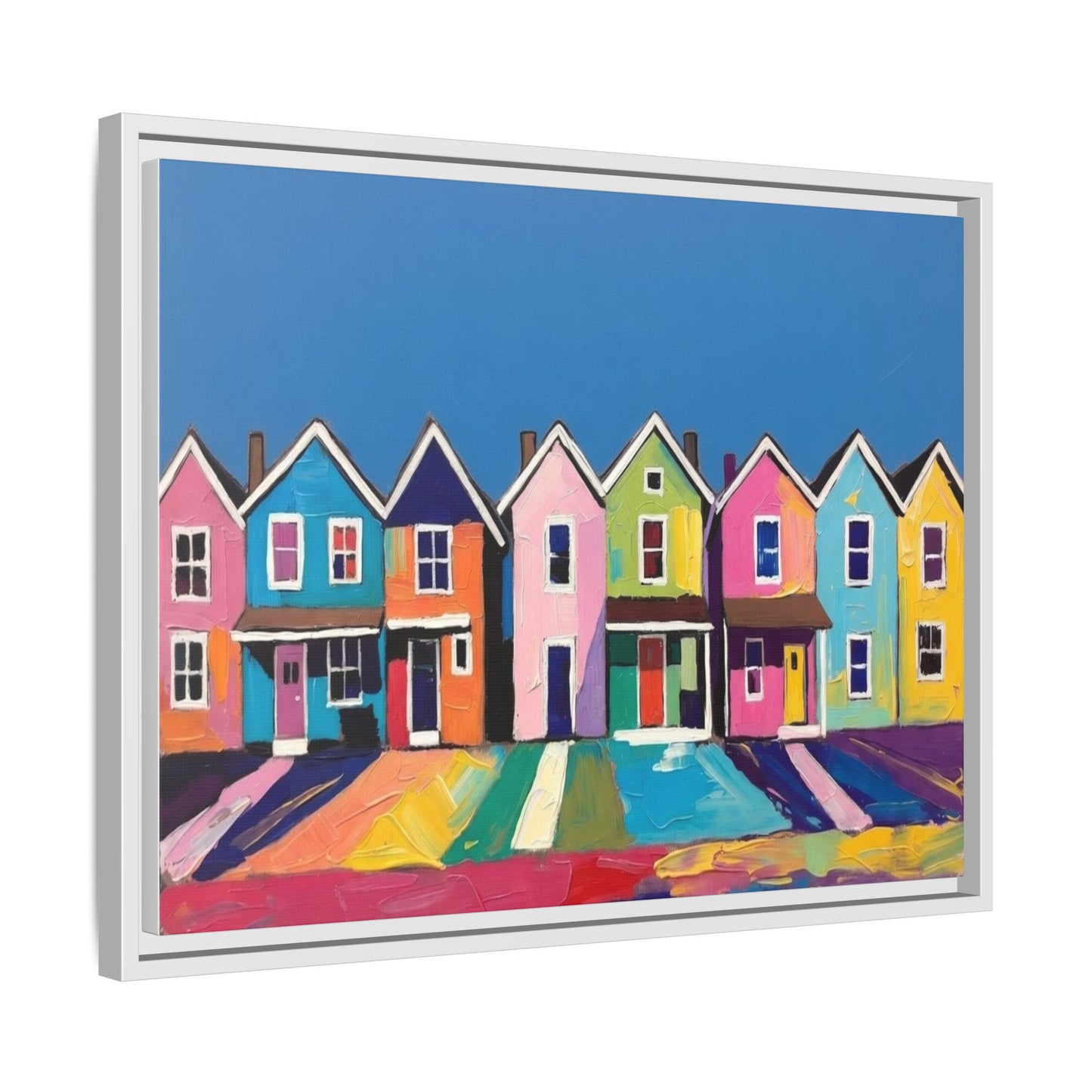 Colorful Beach Houses Matte Canvas Framed Wall Art