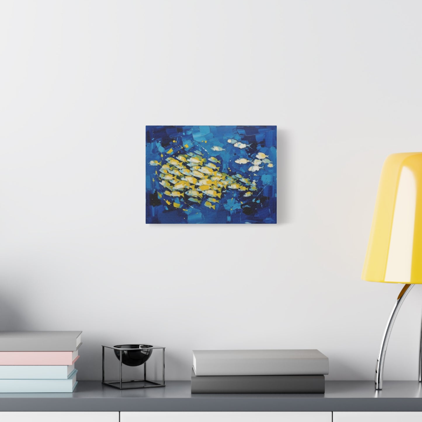Canvas Wall Art - Blue School of Fish Matte Stretched Canvas