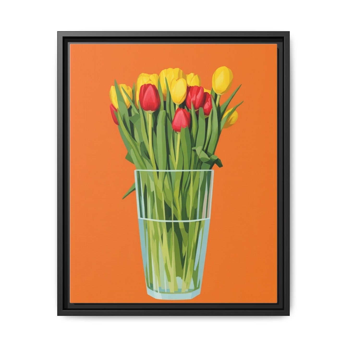 Framed Tulip Canvas Print — Colorful Tulips in Glass Vase