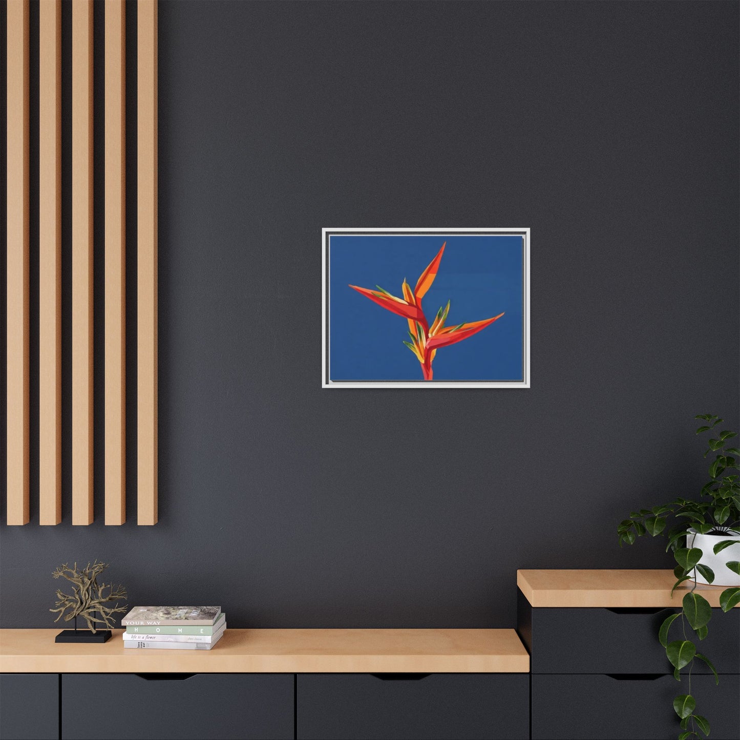 Framed Matte Canvas – Tropical Bird of Paradise Floral Wall Art
