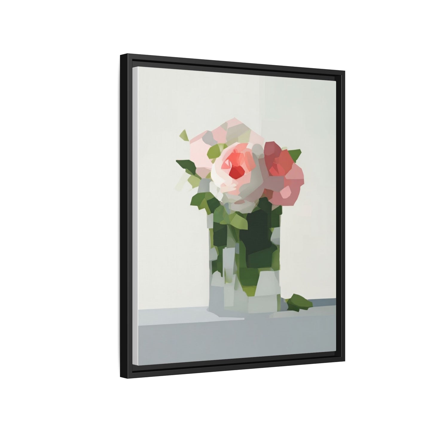 Framed Floral Canvas Print — Modern Pink Roses Still Life