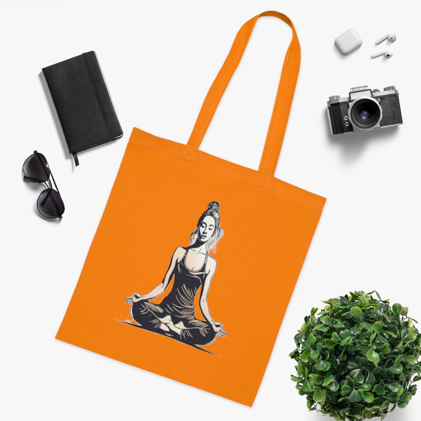 Yoga Meditation Cotton Tote Bag — Lotus Pose Graphic Beach & Market Tote